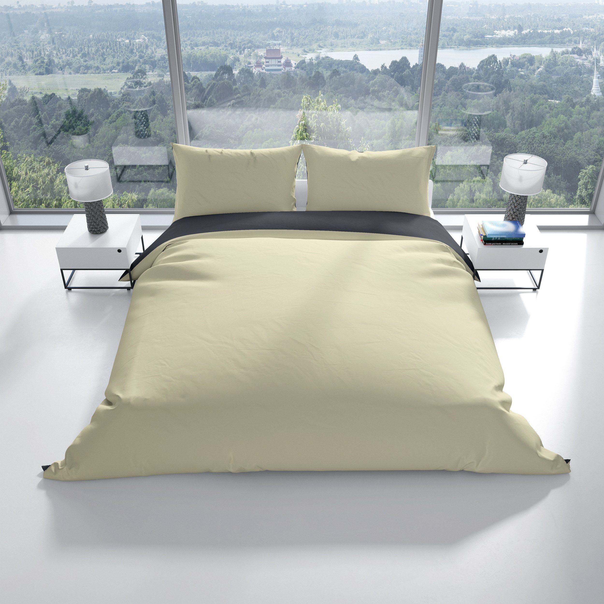 Leonado Vicenti Bettwäsche 135x200, 155x220, 200x200 und 200x220 cm, Baumwolle, 2 teilig, Unifarben mit Wendeseite und Reißverschluss