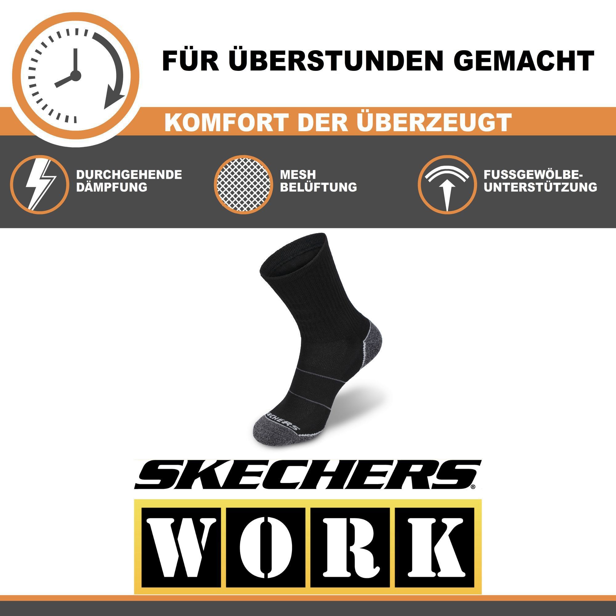 Skechers Arbeitssocken Socken Herren Damen 39-42 Multi Pack mit Mesh Belüftungstechnologie (3er, 6er und 12er Pack) Robustes Material und bequemer Tragekomfort - Fußgewölbe-Unterstützung