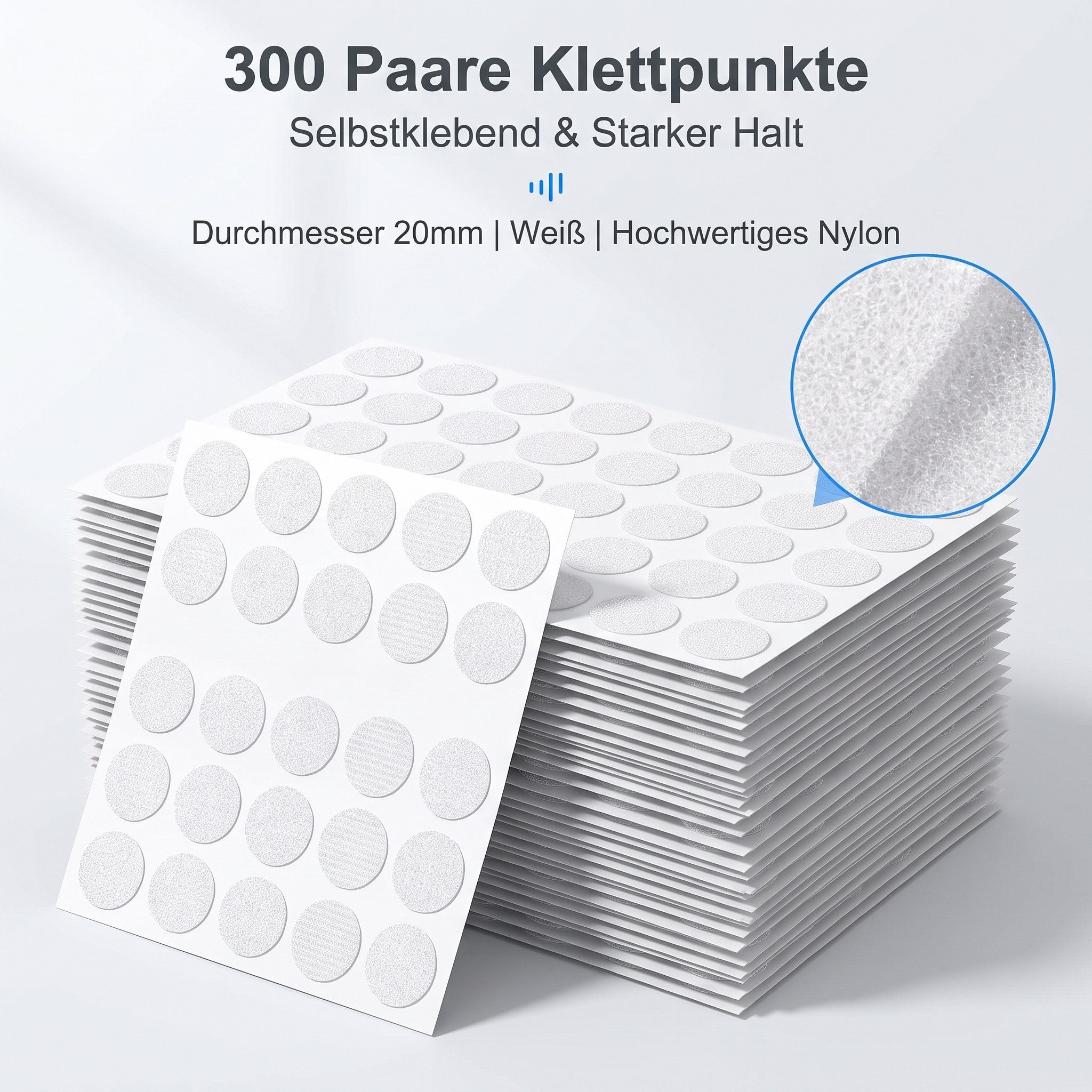 SURFOU Klettband Klettverschluss Punkte 600 Stück selbstklebend Weiß