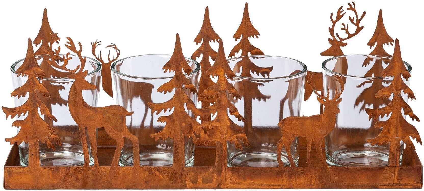 Creativ deco Teelichthalter Weihnachtsdeko (1 St), Oberfläche in  Rost-Optik, Maße Gläser: Ø 5,5 cm, Höhe 6,5 cm
