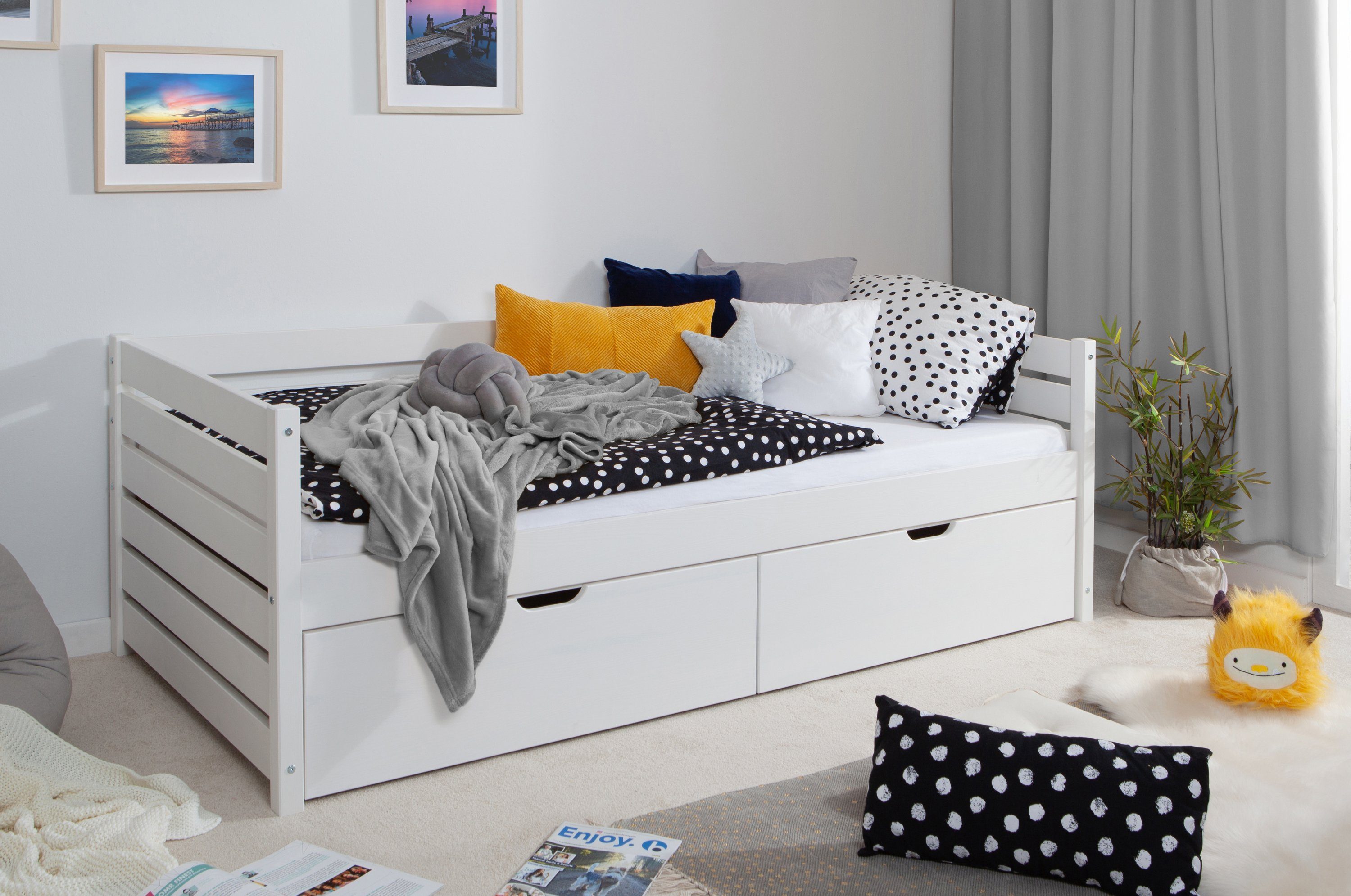 Ticaa Bettgestell Sofabett Naomi inkl. 2x Schubkästen, 120x200, Weiß günstig online kaufen