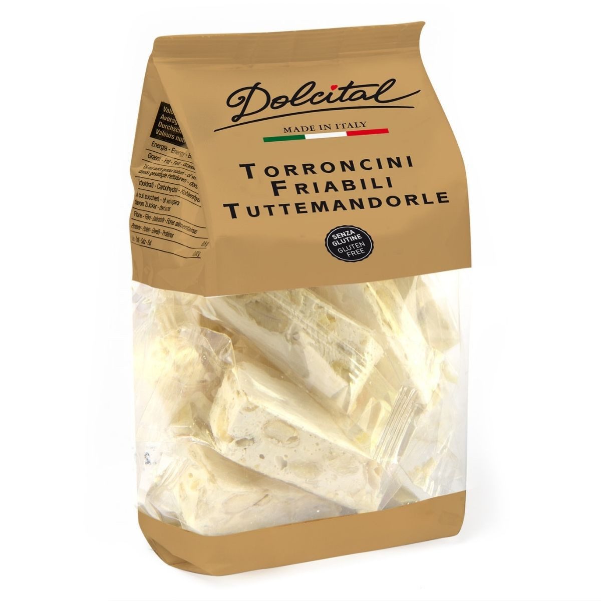 Dolcital Süßigkeit Torroncini mit Mandeln, hart, Torroncini Friabili Tuttemandorle, 130 g, Harter weißer Nougat, einzeln Verpackt
