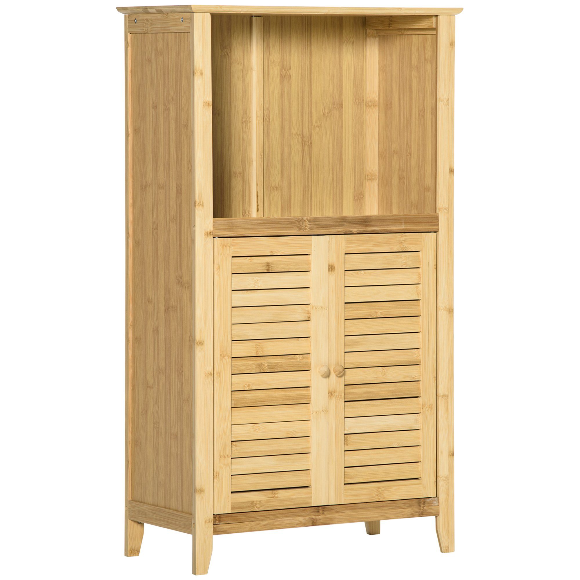 HOMCOM Badkommode Badzimmerschrank mit offenem Regal (Badezimmer Standregal, 1 St., Badregal), Bambus, Natur, 50 x 25,5 x 92 cm
