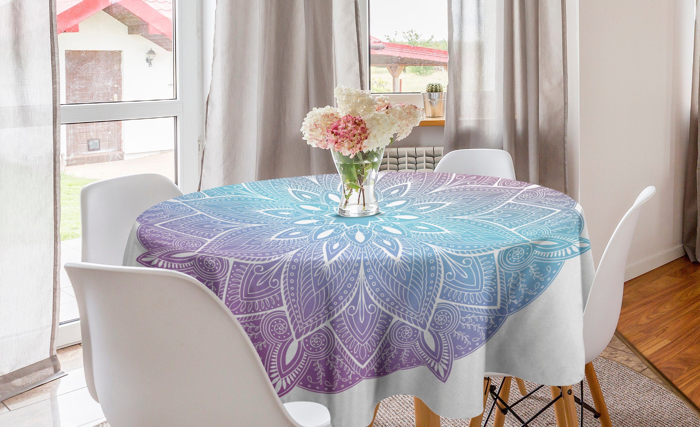 Abakuhaus Tischdecke Kreis Tischdecke Abdeckung für Esszimmer Küche Dekoration, rosa Mandala Pastell Universe Entwurf