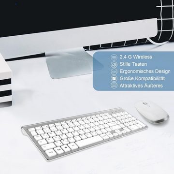 GALENMORO Kabellos - QWERTZ (Deutsch) USB Tastatur- und Maus-Set, mit Maus Ergonomisch Tastatur für Computer/PC/Laptop/Smart TV