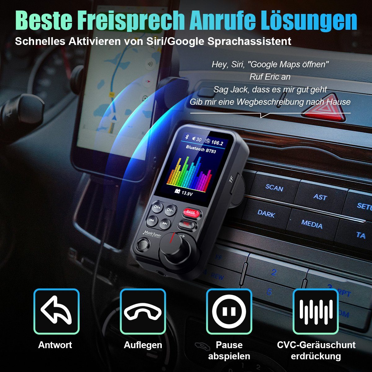 Ladegerät FM Bluetooth 7Magic 5.0 Radio Handy KFZ-Transmitter, Auto USB Dual für Adapter Transmitter KFZ