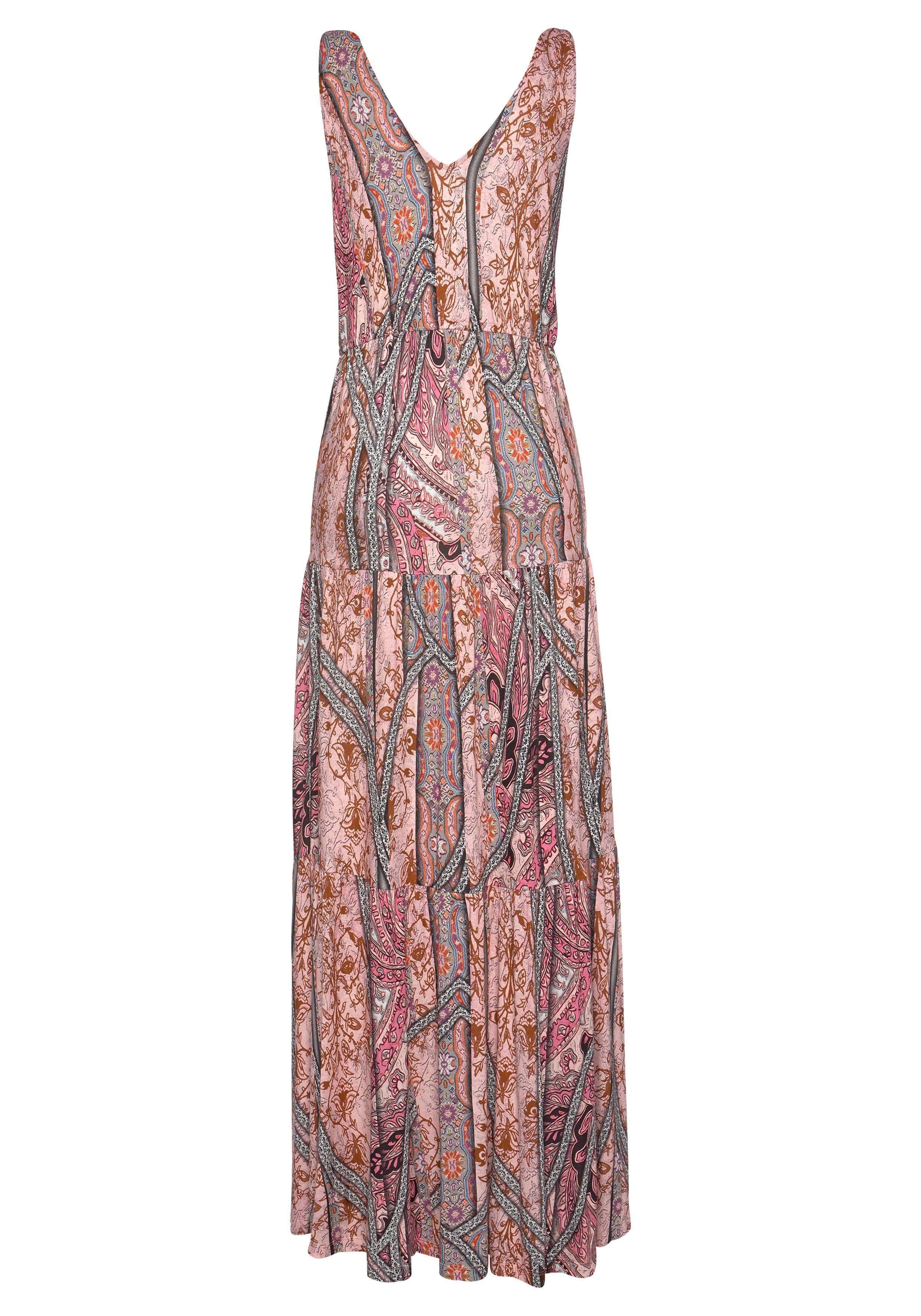 Buffalo Maxikleid mit modischen Volants und Alloverdruck Ärmelloses Sommerkleid, Strandkleid, Jerseykleid, Festival – Bild 4 von 5
