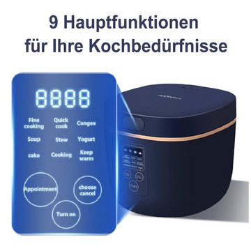 KONKA Reiskocher, 400,00 W, Digitaler Reiskocher Klein 2L Timer- und Warmhaltefunktion 9 Programme