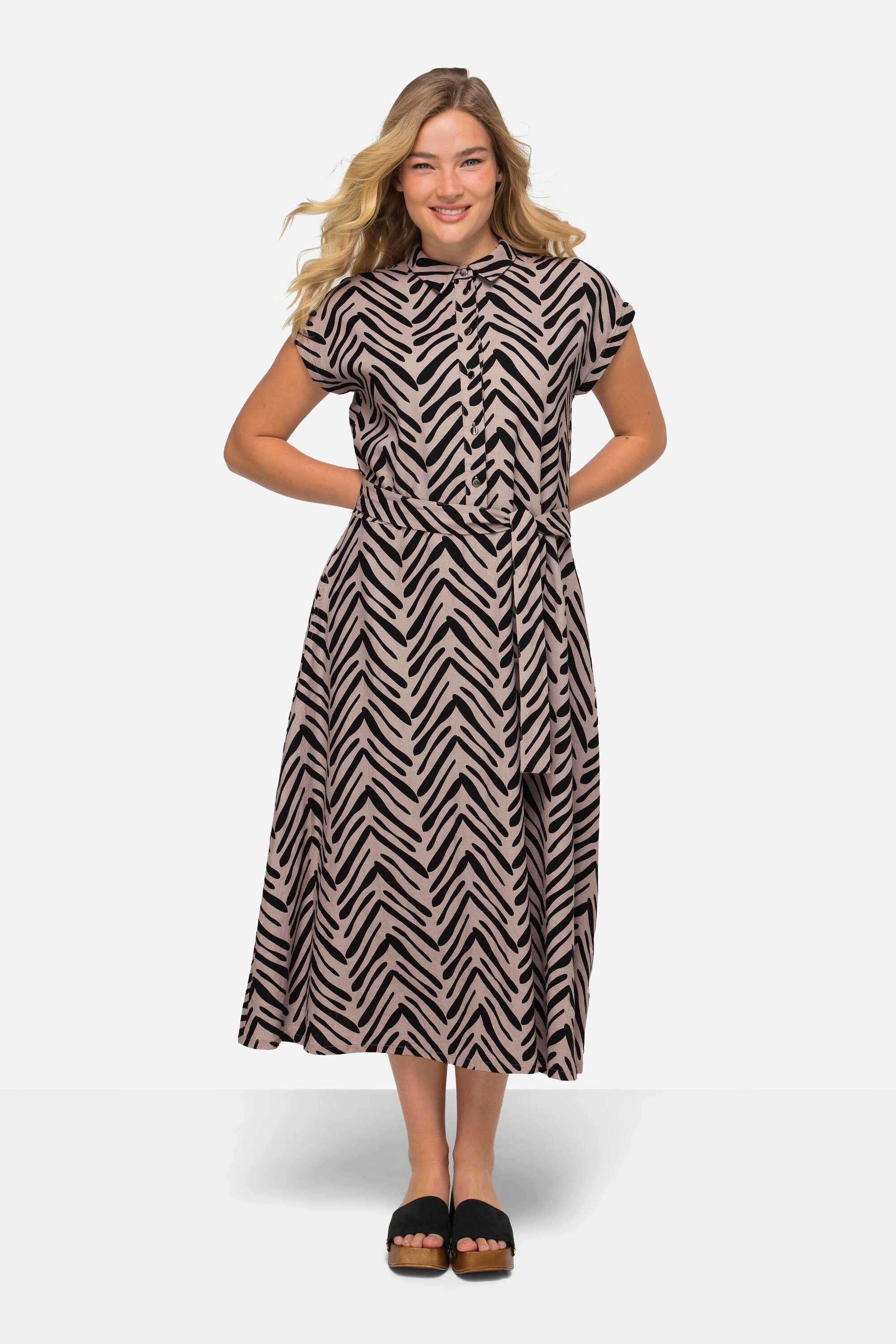 Midikleid Leinenmix-Kleid Zebra-Stil Print Hemdkragen