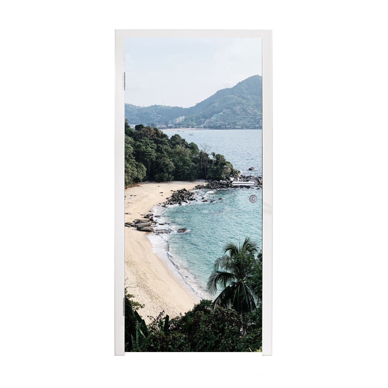 MuchoWow Türtapete Strand - Sommer - Bäume - Meer, Matt, bedruckt, (1 St), Fototapete für Tür, Türaufkleber, 75x205 cm