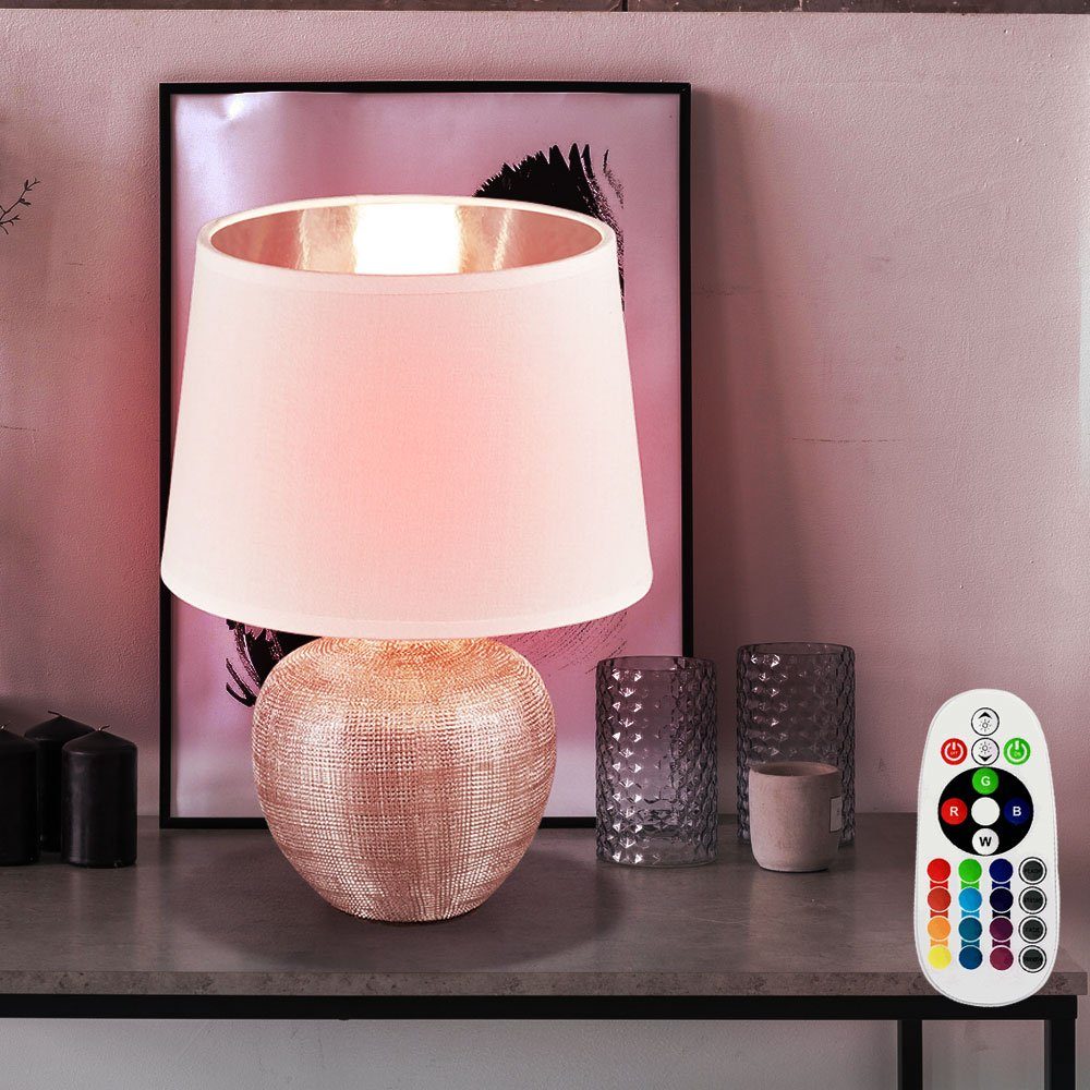 etc-shop LED Tischleuchte, Leuchtmittel inklusive, Warmweiß, Farbwechsel, Tisch Lampe Keramik Ess Zimmer Stoff Leuchte Nacht-Licht