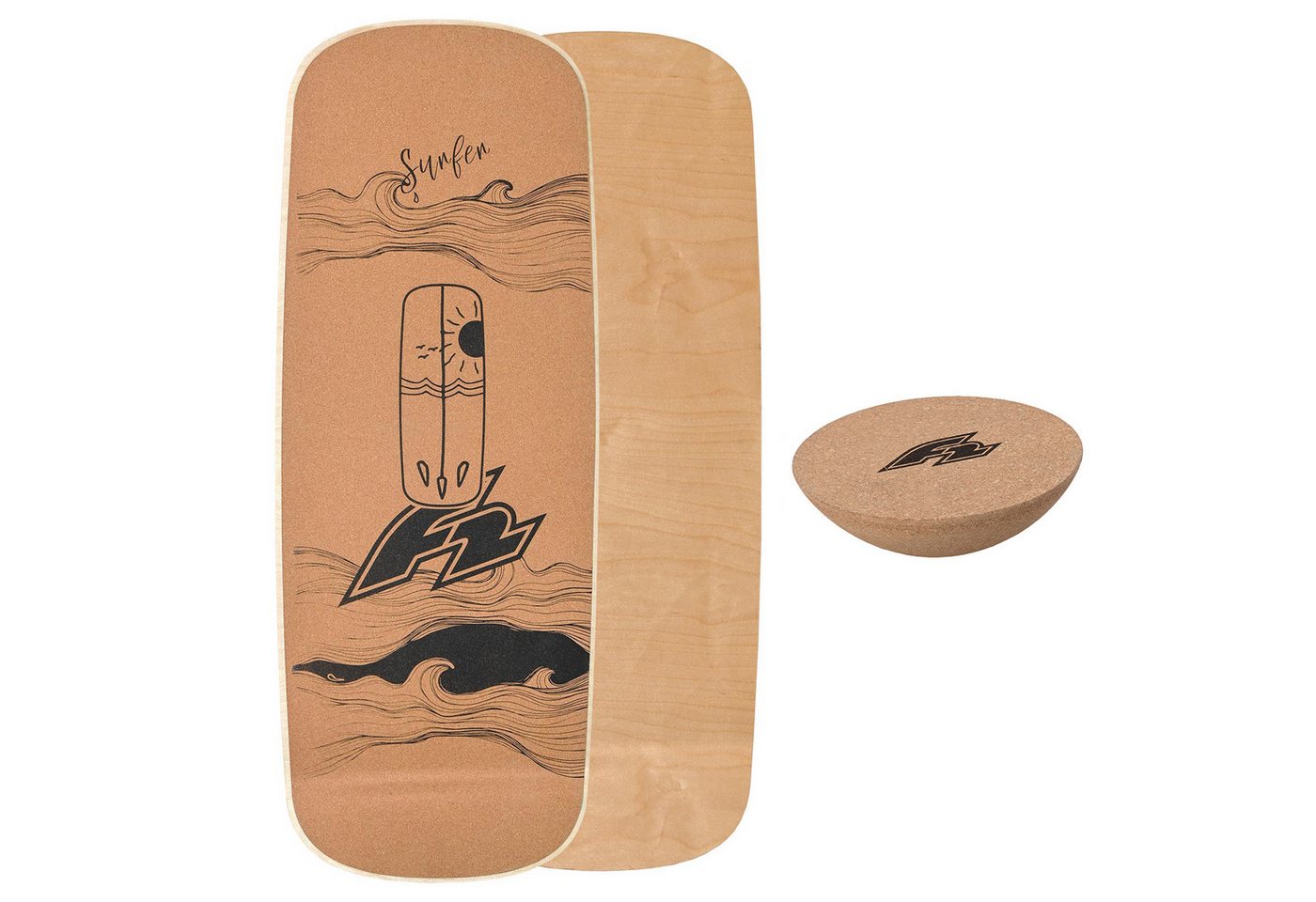 F2 Balanceboard F2 Set Kork Balance Board Pill Flat Shape 83x29cm + Halbkugel