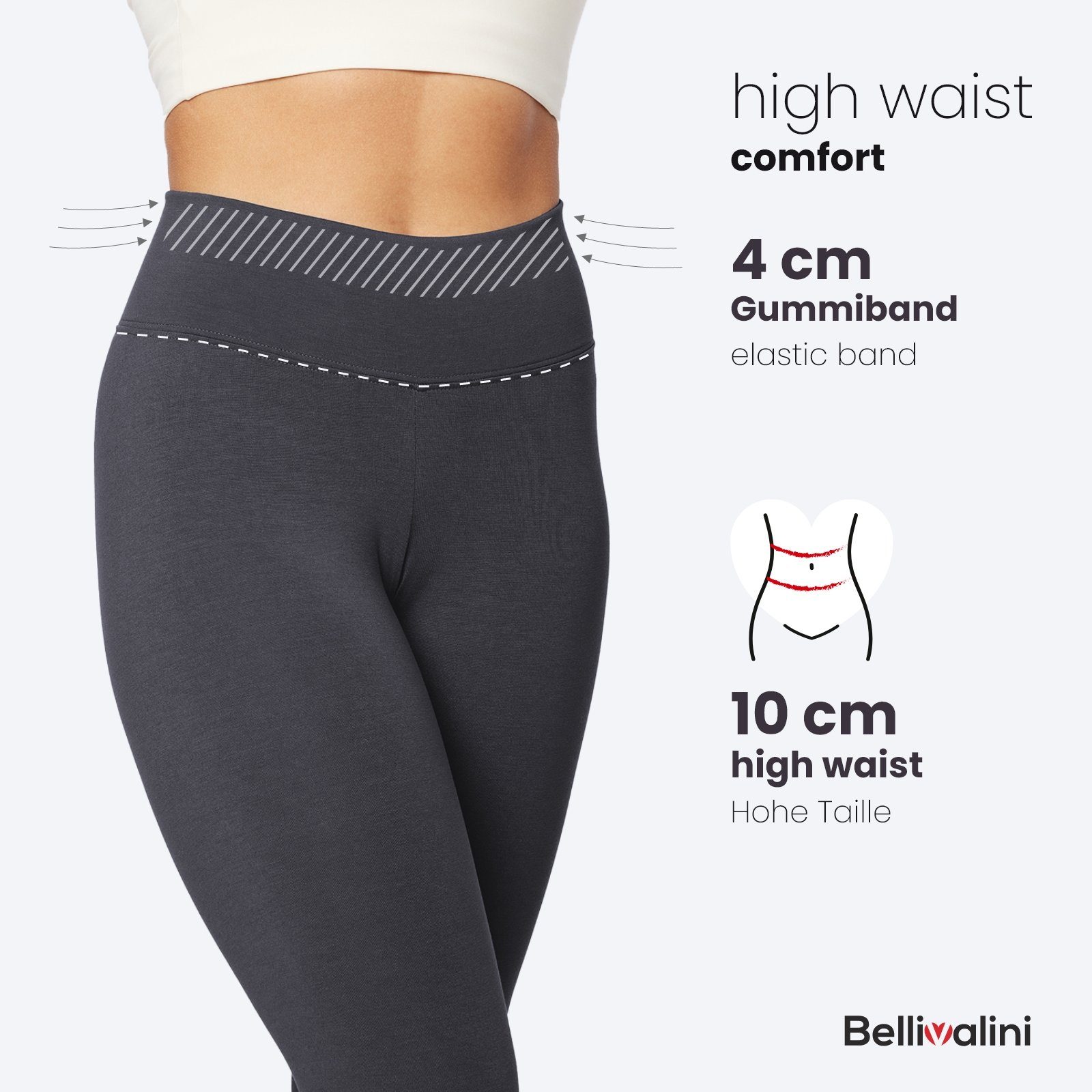 Bellivalini Highwaist Leggings Damen Lange Leggings High Waist Comfort aus Viskose für Yoga BLV50-289 (1-tlg) elastischer Bund – Bild 4 von 5