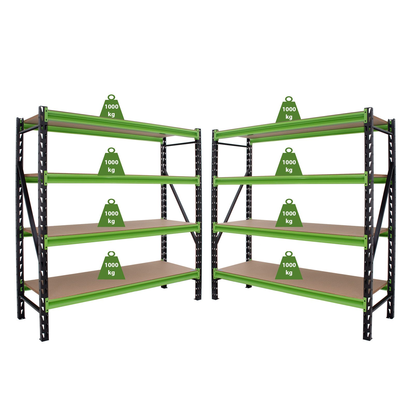 TRUTZHOLM Steckregal 2x Industrieregal Milo 200x190x60 cm steckbar, erweiterbar 4 Ebenen, 4 Tonnen