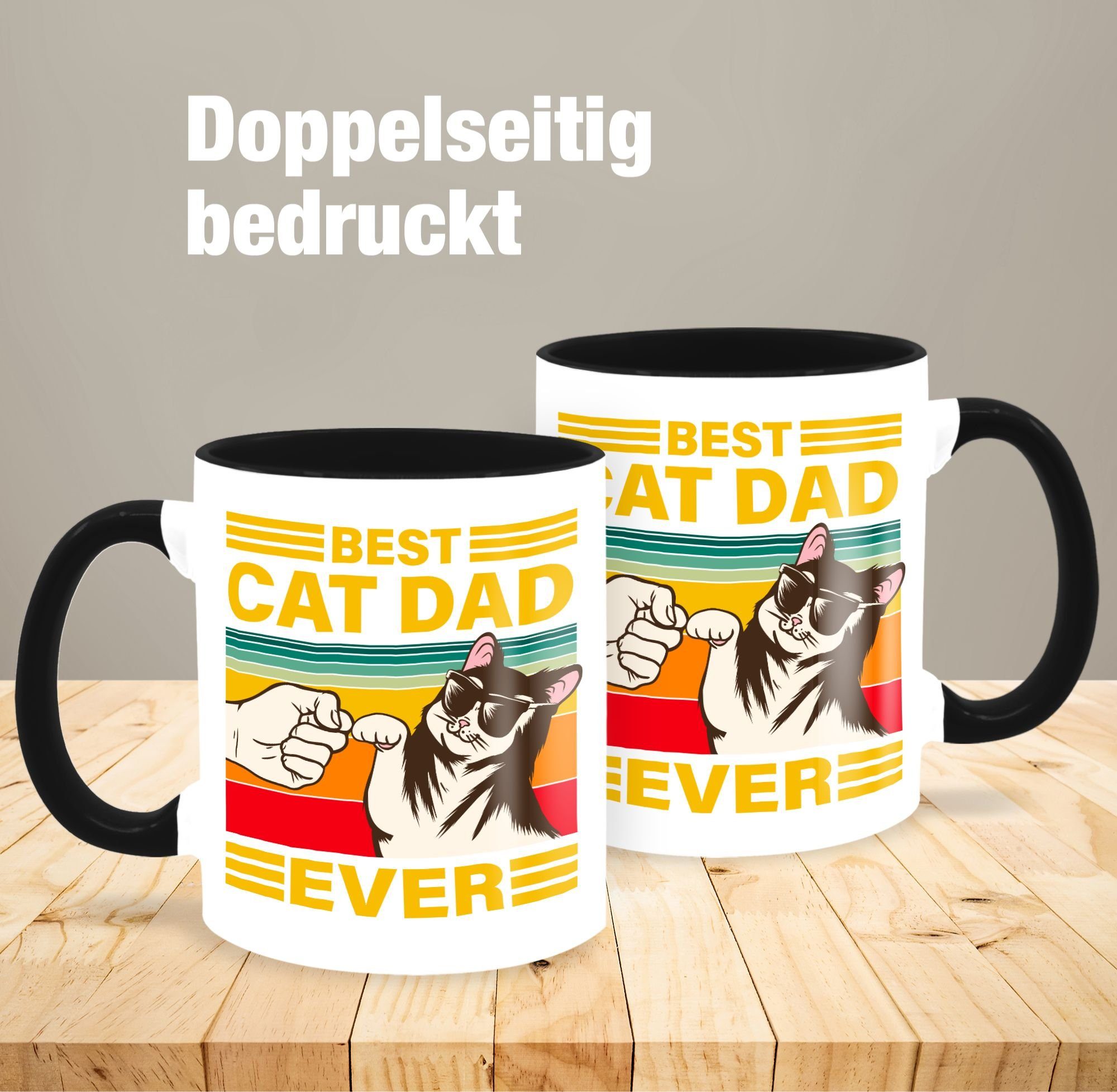 Shirtracer Tasse Best Cat Dad Keramik, Ever, Schwarz 1 Katze Katzen