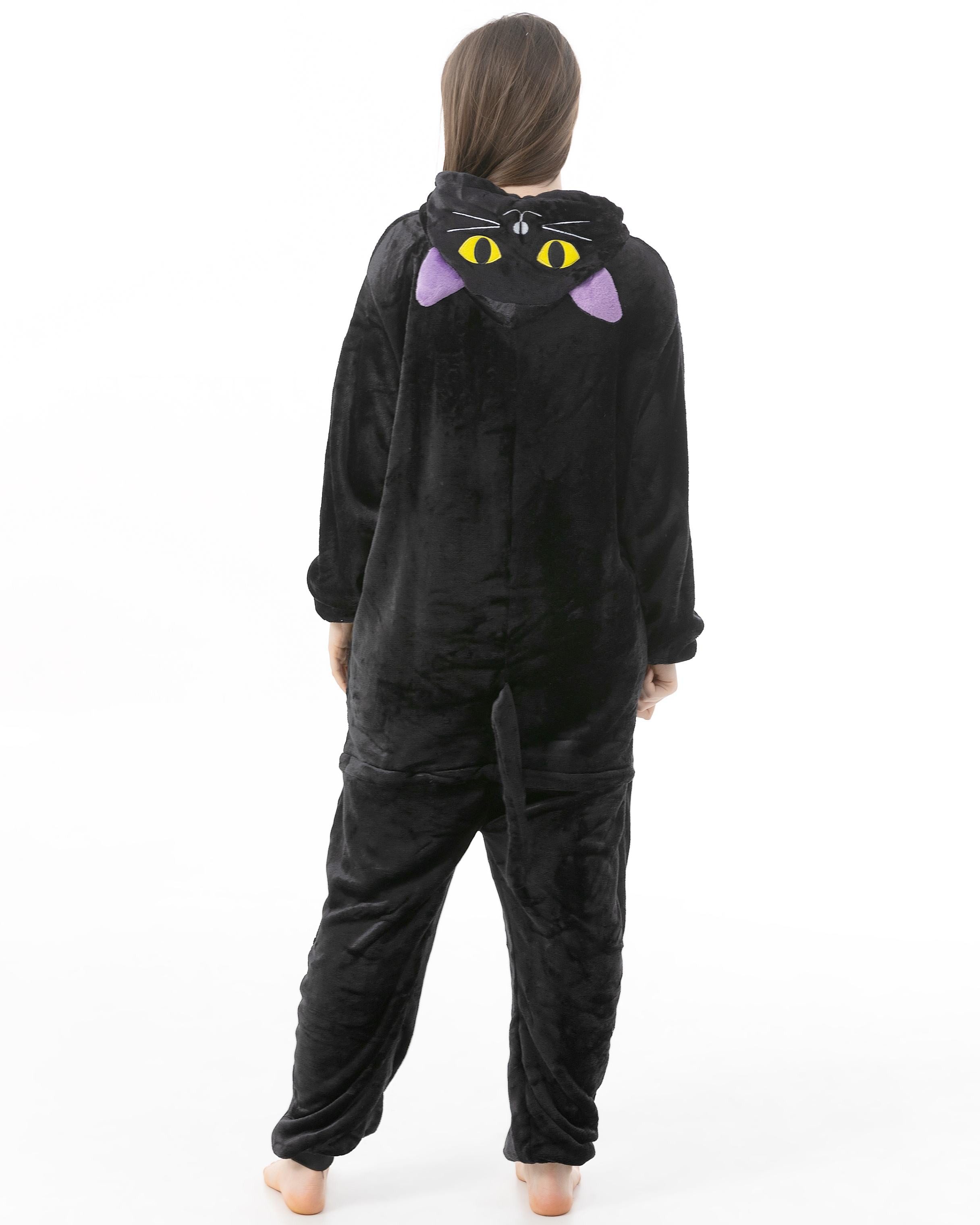 Katara Partyanzug Bauernhoftiere Jumpsuit Kostüm für Erwachsene S-XL, Karneval - Kostüm, Kigurumi - Katze schwarz-lila M (155-165cm)