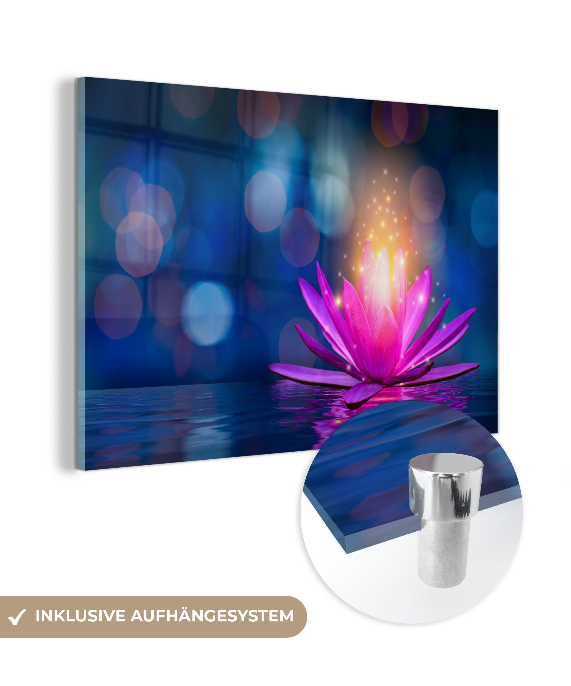 MuchoWow Acrylglasbild Lotus - Blumen - Wasser, (1 St), Acrylglasbilder Wohnzimmer & Schlafzimmer