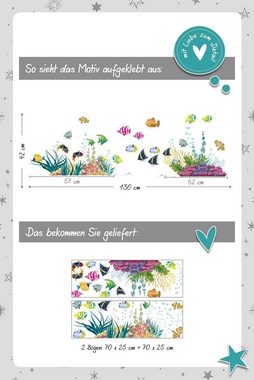 Alster Herz Wandsticker Waterworld, bunt Gr.130x40 cm, Wandtattoo, Aufkleber, Wand-Deko,H0585 (1 St), Bad, Fische, Koralle, Maritim, selbstklebend