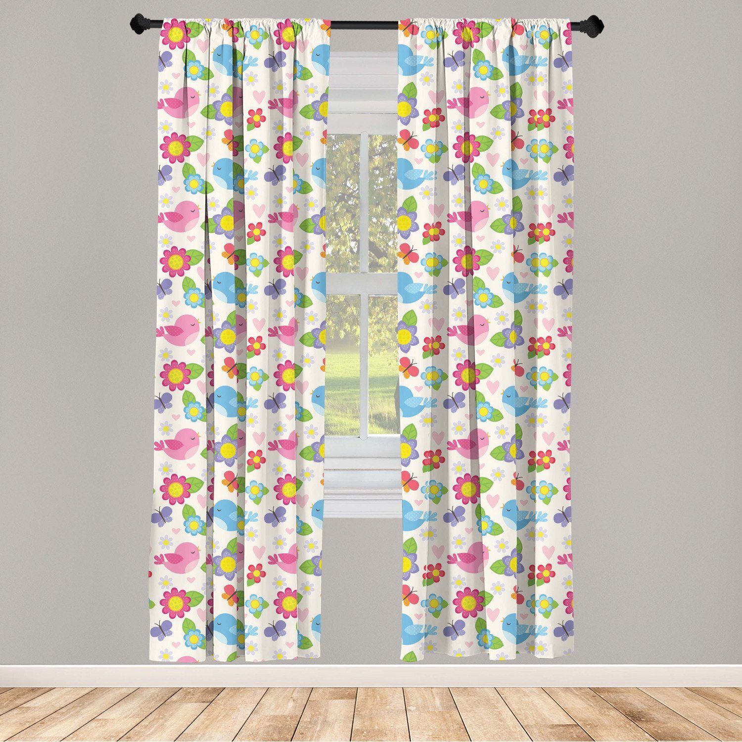 Gardine Vorhang für Wohnzimmer Schlafzimmer Dekor, Abakuhaus, Microfaser, Baby Vogel-Herz-Schmetterling
