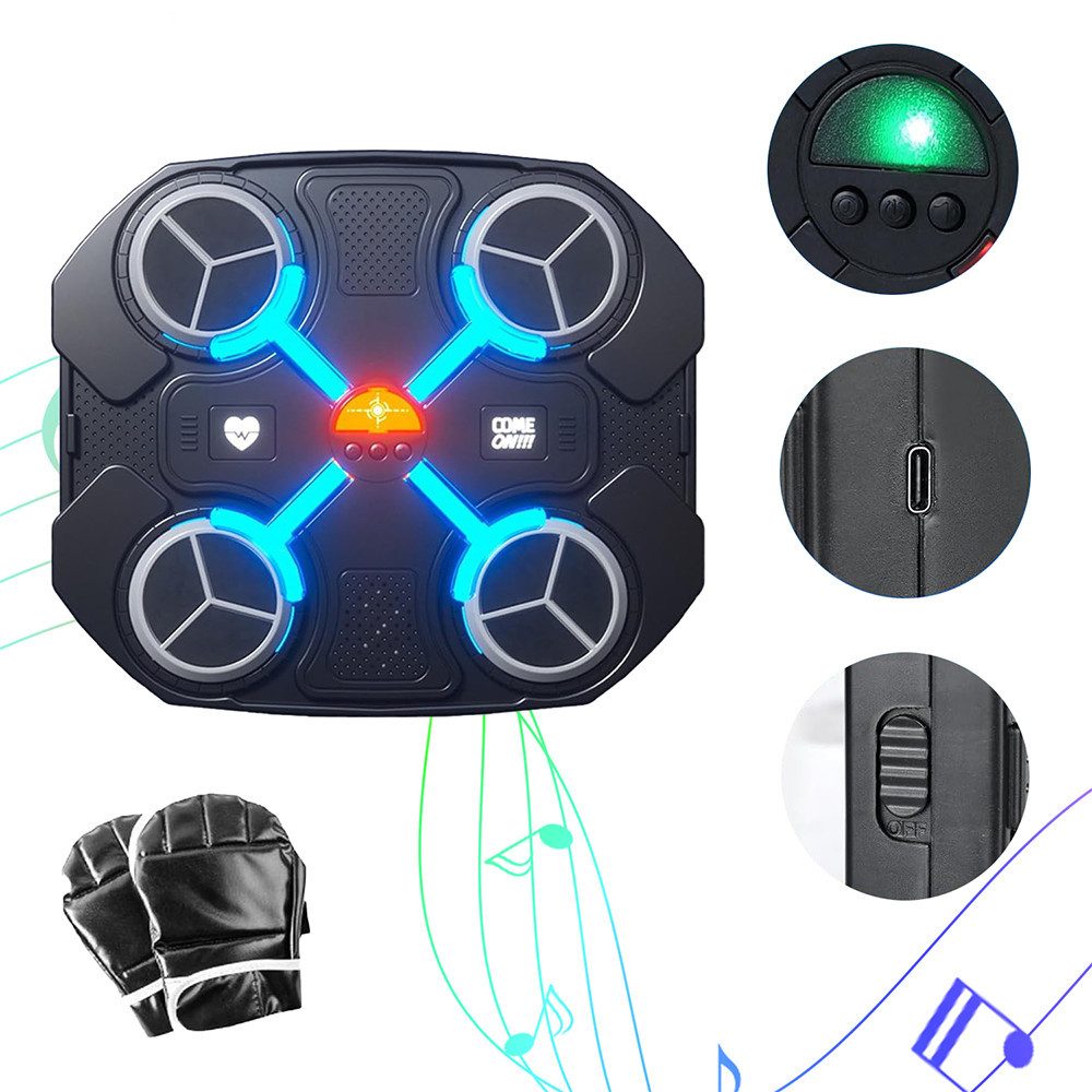 REDOM Boxstation Musik Boxing Machine mit Bluetooth LED-Lichteffekten (mit 3 Geschwindigkeitsmodi integrierter Lautsprecher Boxhandschuhe, ohne Bohren, höhenverstellbare), Musik-Boxgerät für Zuhause, Geschenk für Kinder