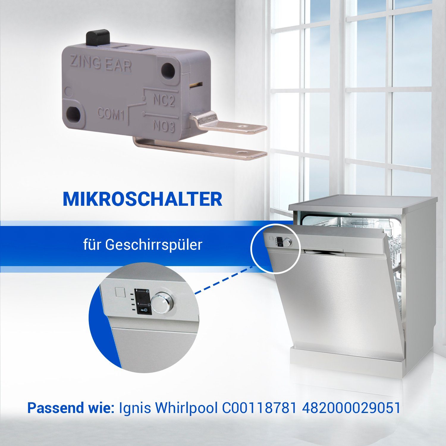 VIOKS Montagezubehör Geschirrspüler Mikroschalter Ersatz für Ignis Whirlpool C00118781 482000029051 (1 St), 250V 16A für Spülmaschine