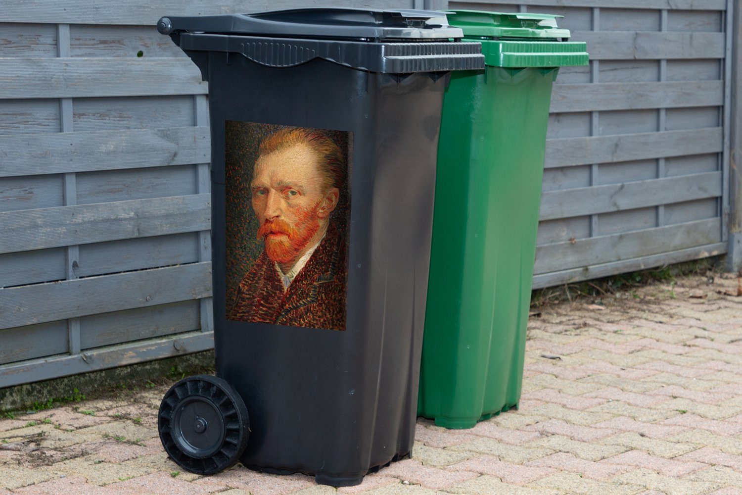 Mülltonne, Sticker, Mülleimer-aufkleber, (1 - Wandsticker Gogh van St), Container, Vincent Abfalbehälter Selbstporträt MuchoWow