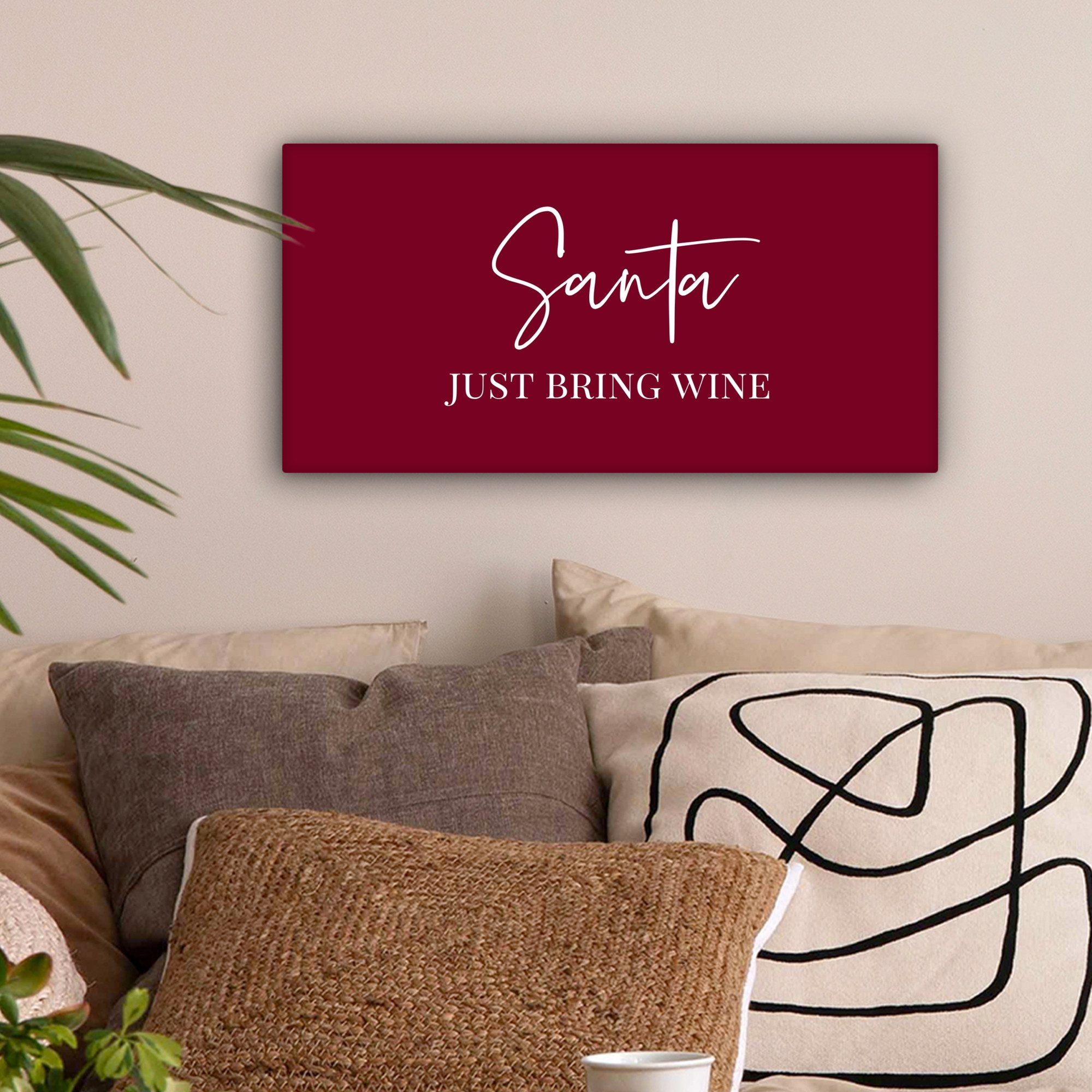 OneMillionCanvasses® Leinwandbild Panorama Weihnachtsmann - Wein - Rot - Weihnachten - Weihnachtsmann, Fotodruck (1 St), Leinwand Bilder für Wohnzimmer Schlafzimmer 60x30 cm