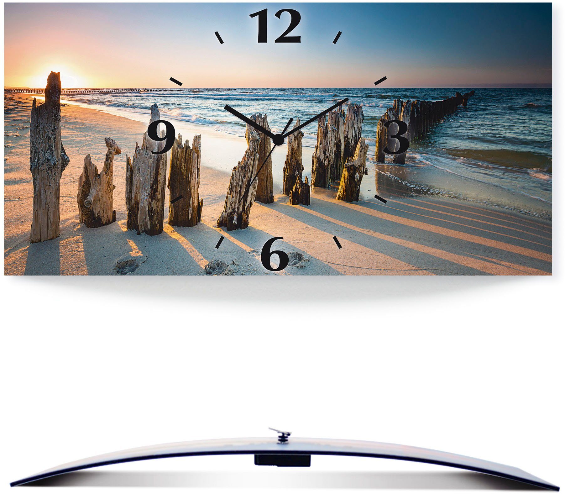 Artland Wanduhr Sonnenuntergang Strand Wellenbrecher (3D günstig online kaufen