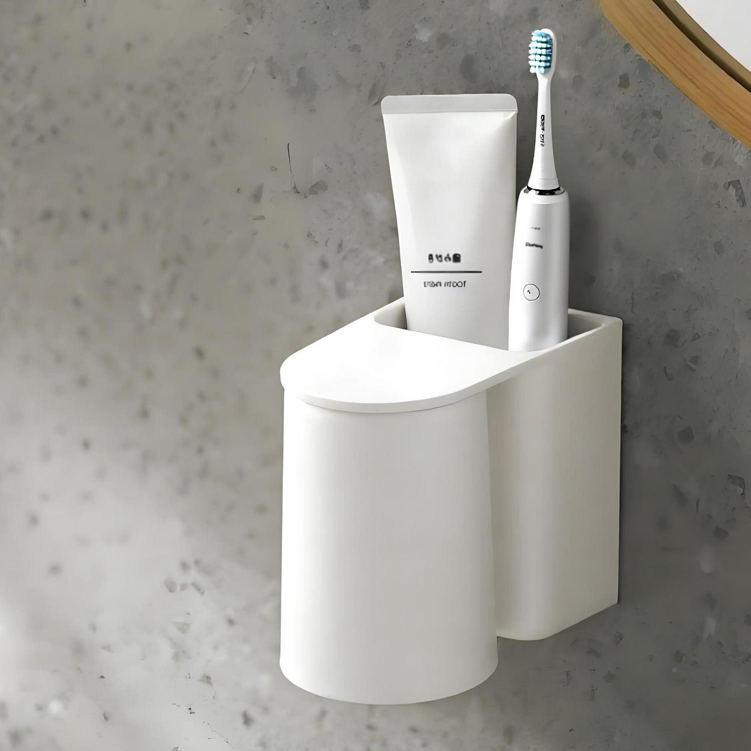 LuxusKollektion Zahnbürstenhalter Zahnputzbecherhalter magnetisch ohne Bohren weiß