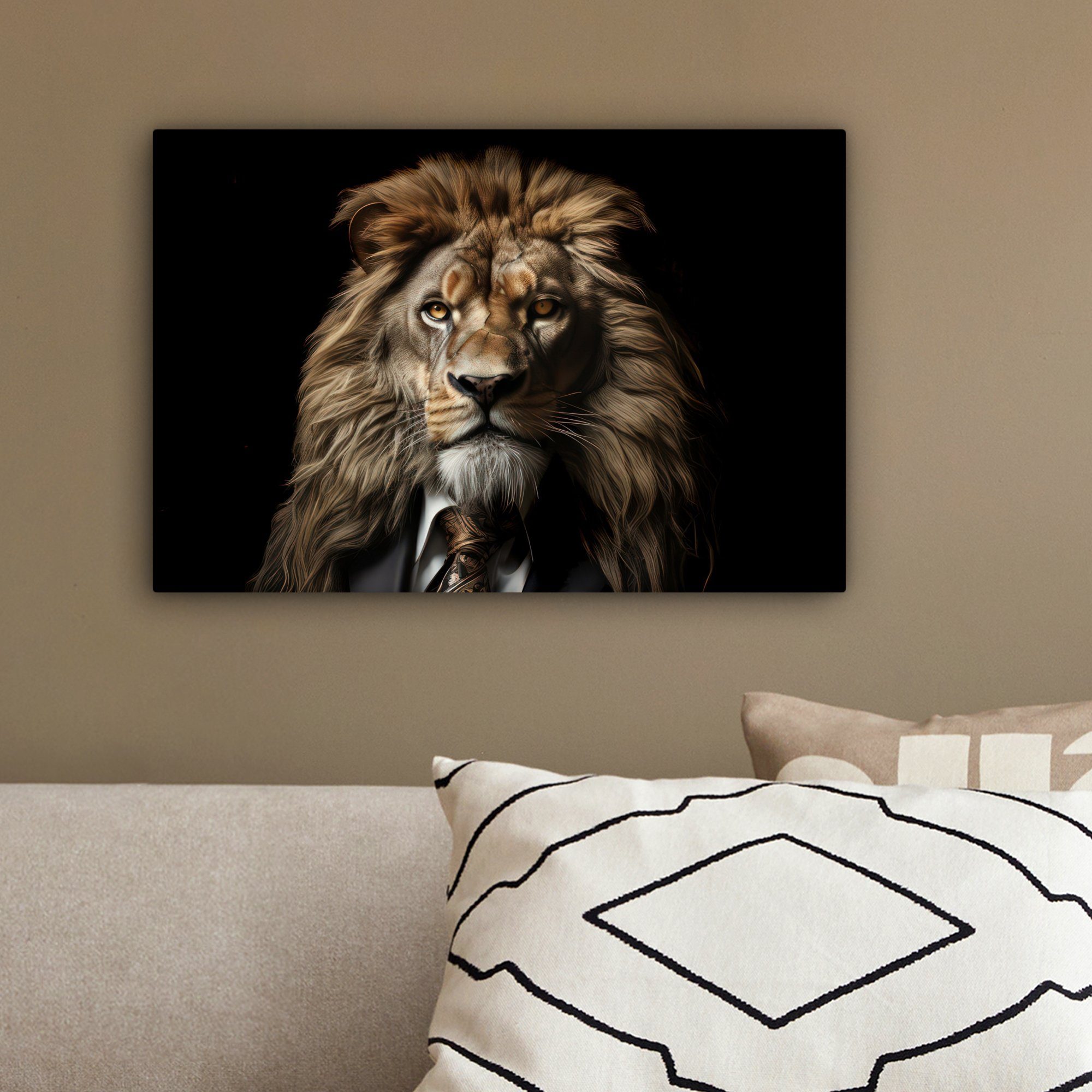 OneMillionCanvasses® Leinwandbild Löwe - Porträt - Schwarz - Tier, Fotodruck (1 St), Wandbild, Deko Schlafzimmer Wohnzimmer Flur 20x20 cm – Bild 4 von 5