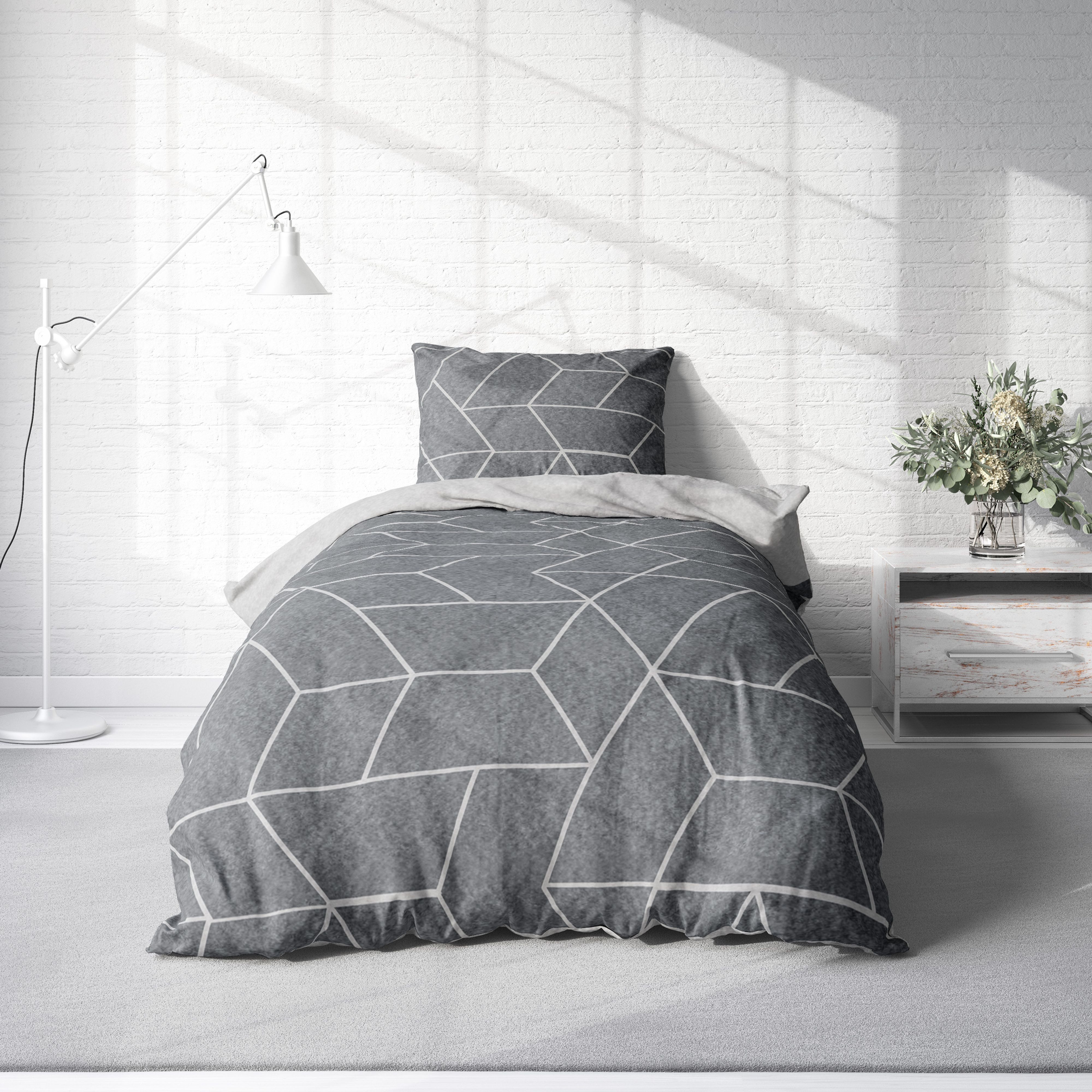 One Home Bettwäsche Winter Thermofleece, Fleece, 3 teilig, Geometrisch Wende, kuschelig flauschig warm weich Modern