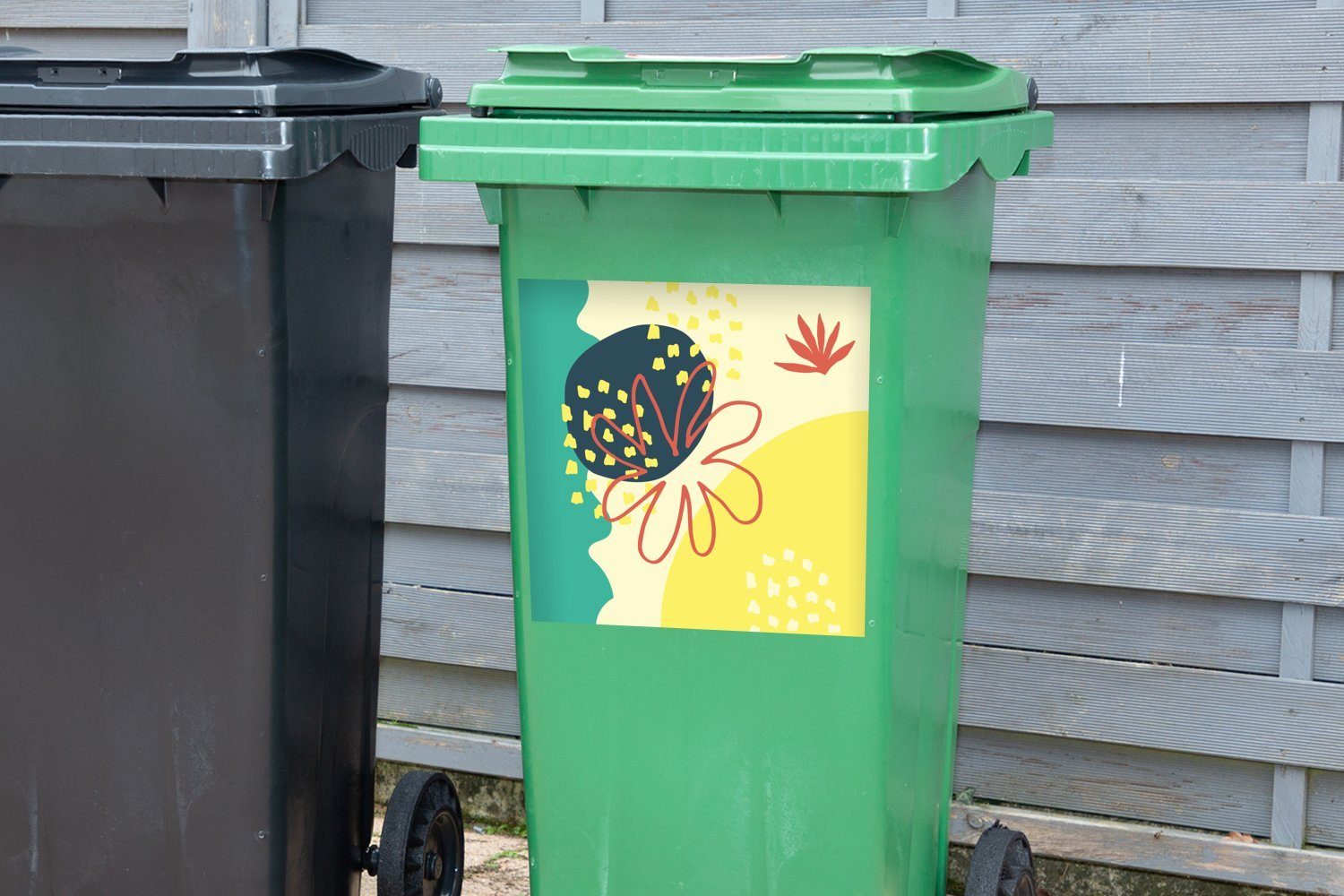 MuchoWow Wandsticker Abstrakt Sticker, Container, (1 Abfalbehälter - Mülltonne, St), - Blume Mülleimer-aufkleber, Sommer