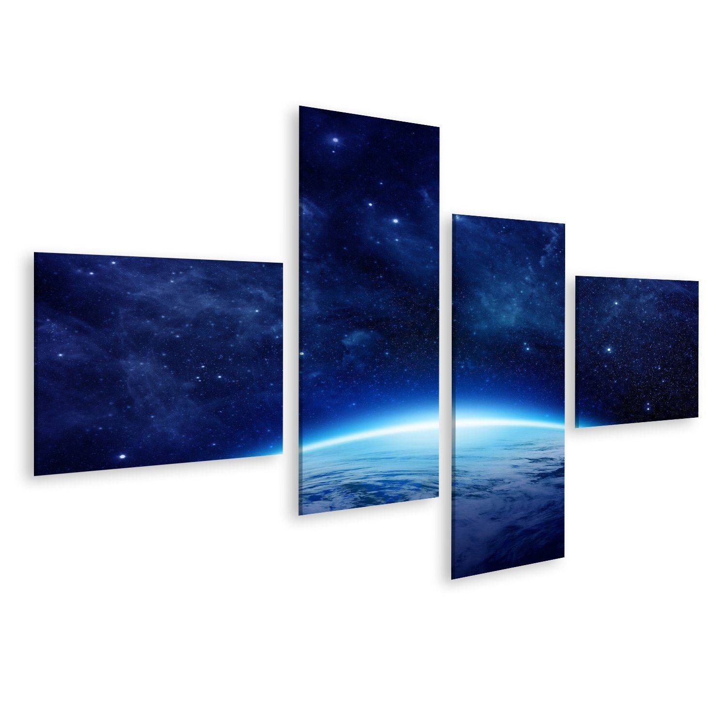 islandburner Leinwandbild Bild auf Leinwand Blauer Planet Erde Sonne Sterne Galaxien Nebel Milch