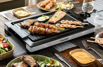 bestron Tischgrill ABBQ2000S, 2000 W, herausnehmbare Teppanyaki und gerillte Grillplatte antihaftbeschichtet