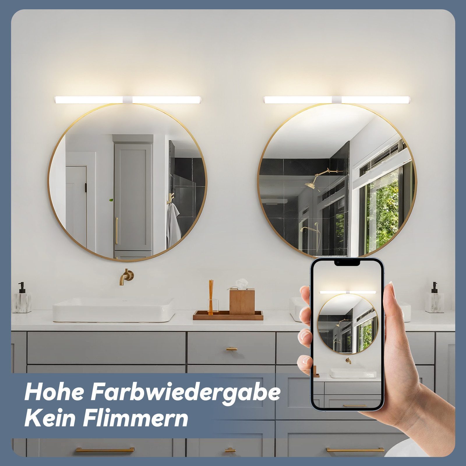 Nettlife LED Spiegelleuchte LED Spiegelleuchte Klemmbar 40/60CM, Neutralweiß, lampe für schrank Keller Küche