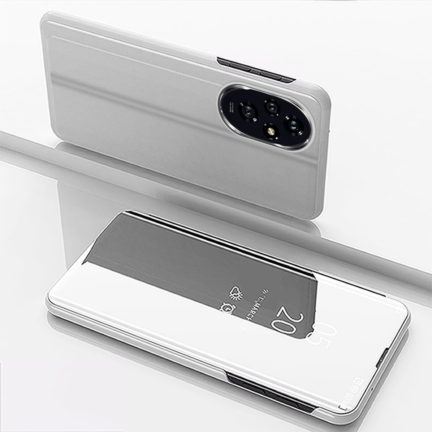 Wigento Handyhülle Für Honor 200 View Spiegel Smart Cover Wake UP Funktion Hülle Silber