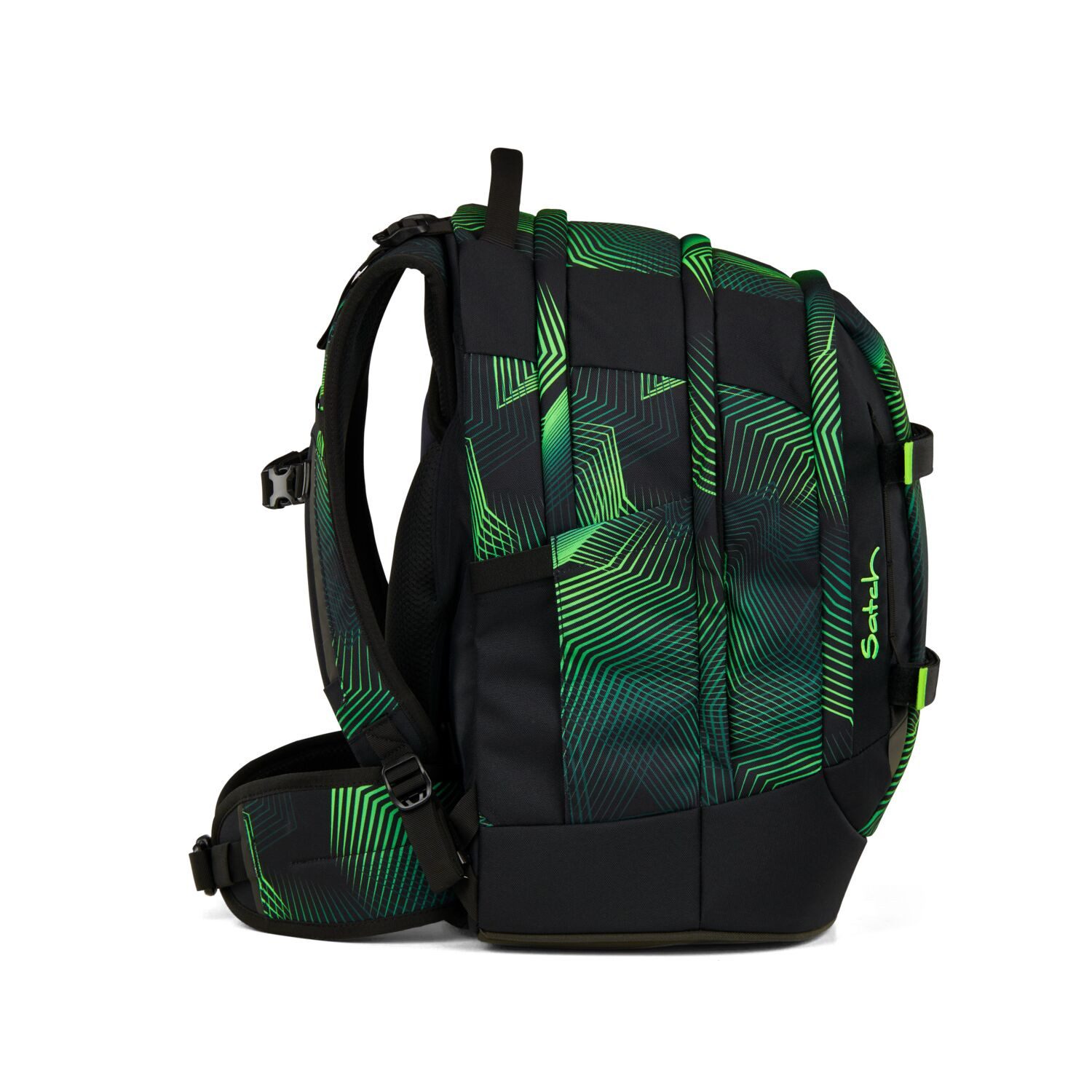 Satch Schulranzen Schulrucksack-Set PACK Seismic Green 3-teilig (3-teilig), ergonomisch, Your-Size-System: auf Körpergröße anpassbar
