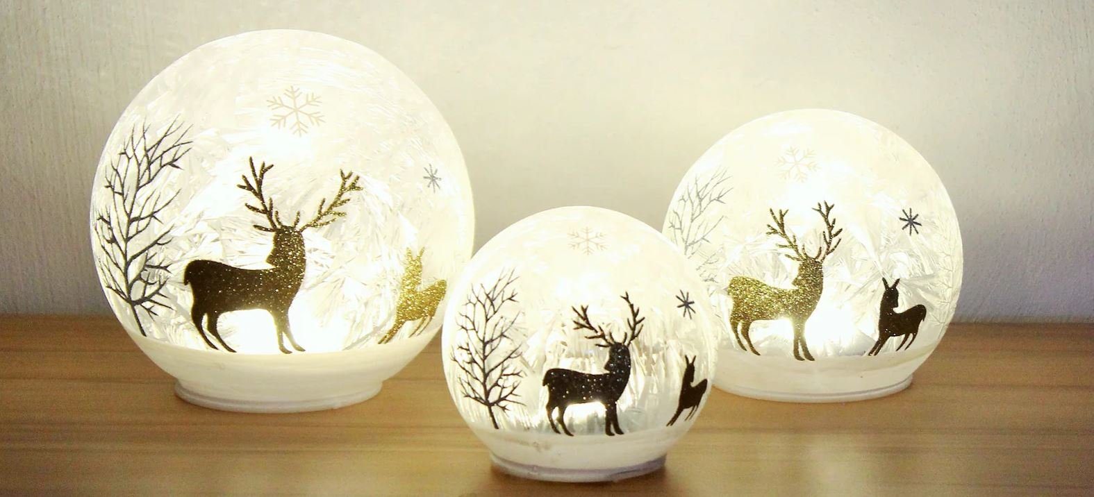 ideas... great Frost-Finish LED Echtglas, 3tlg., "Winterwald", Kugelleuchte Luna24 Weihnachtsszene simply