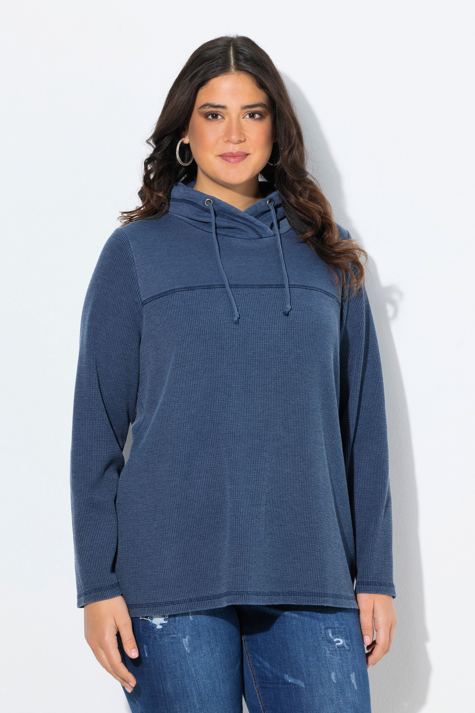 Ulla Popken Sweatshirt Sweatshirt Waffelpiqué Stehkragen günstig online kaufen