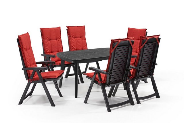 Shaf Gartenlounge-Set Shaf Diningset Milano anthrazit 7 teilig, mit Stühle, Tisch, Polster, klappbarer Stuhl, verstellbare Rückenlehne