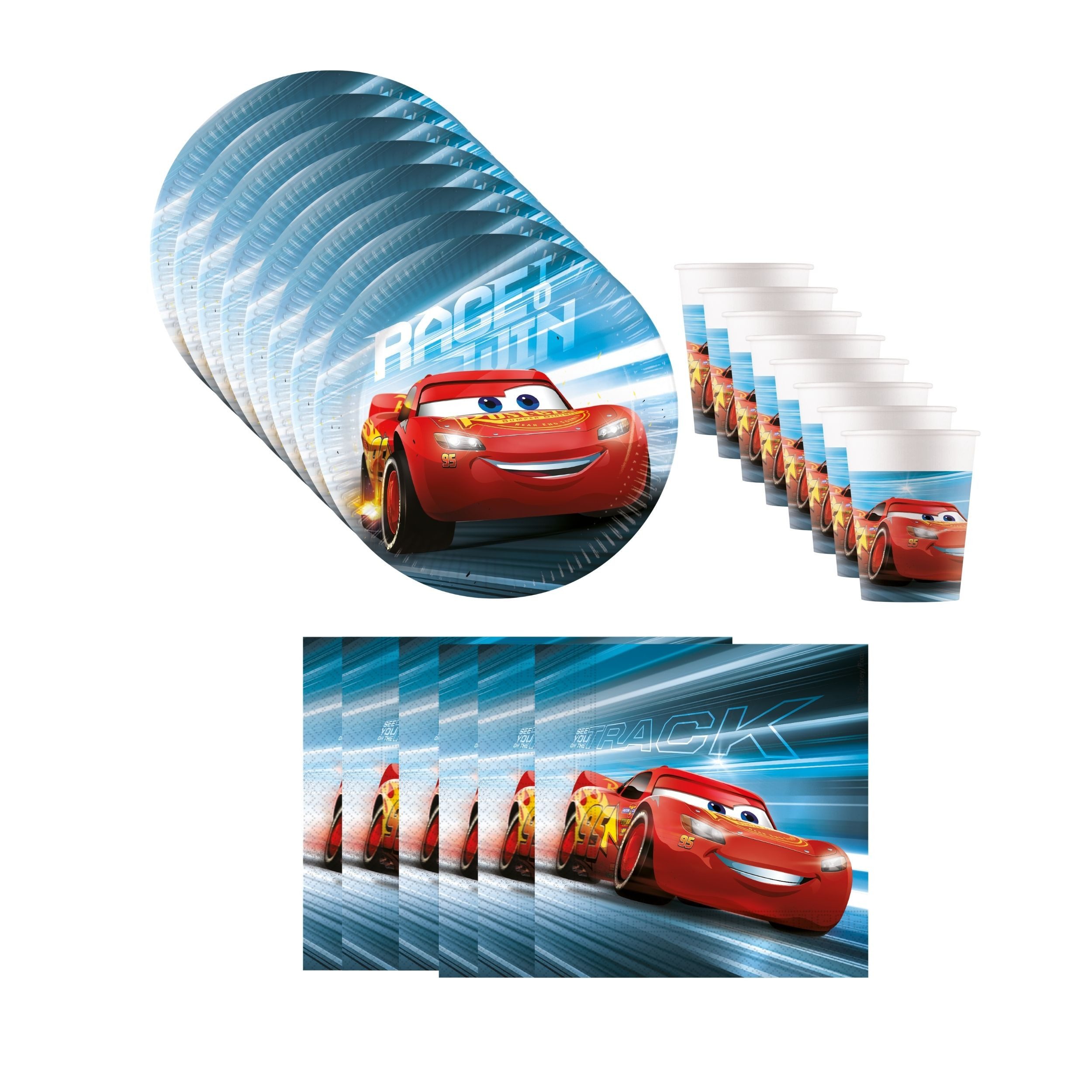 Procos Einweggeschirr-Set Cars Partygeschirr Set 36-tlg Kindergeburtstag Deko Teller Becher, 8 Personen