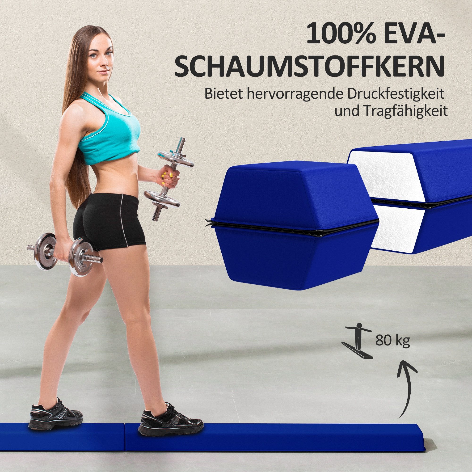 MC Star Balancetrainer 236 cm Klappbarer Schwebebalken, tragbar Turnbalken, rutschfest Balance Beam, Turn- und Balancierbalken bis 80 kg