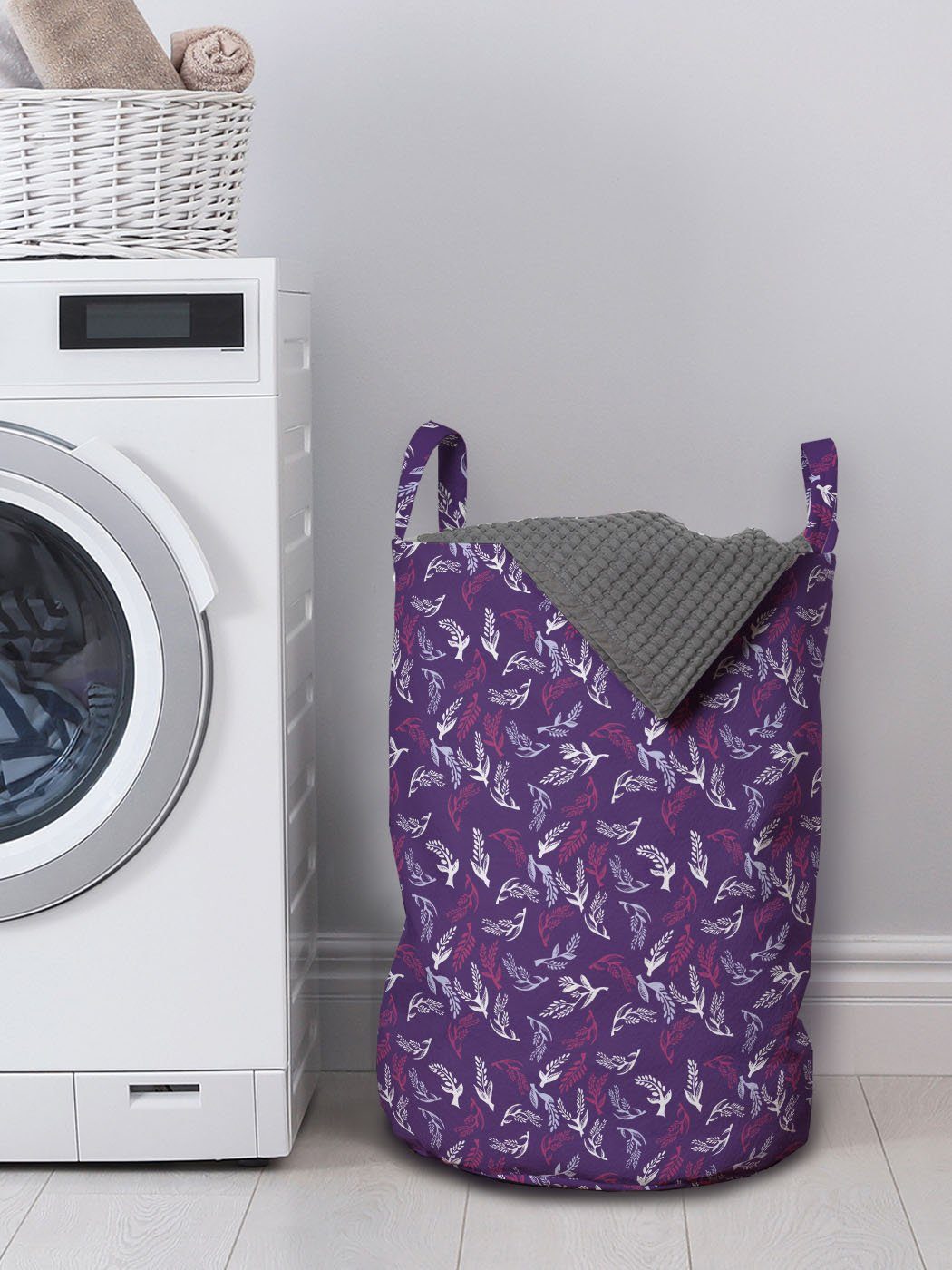 Abakuhaus Wäschesäckchen Griffen Blatt mit für Waschsalons, Wäschekorb Blumen-Blätter-Muster Kordelzugverschluss Abstrakte