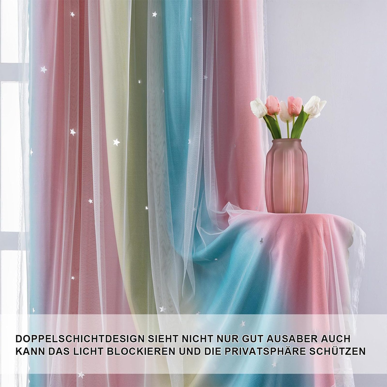 Zyronn Verdunkelungsvorhang 2er Set Curtains Farbverlauf Vorhänge Tüllvorhänge Set – Bild 2 von 5