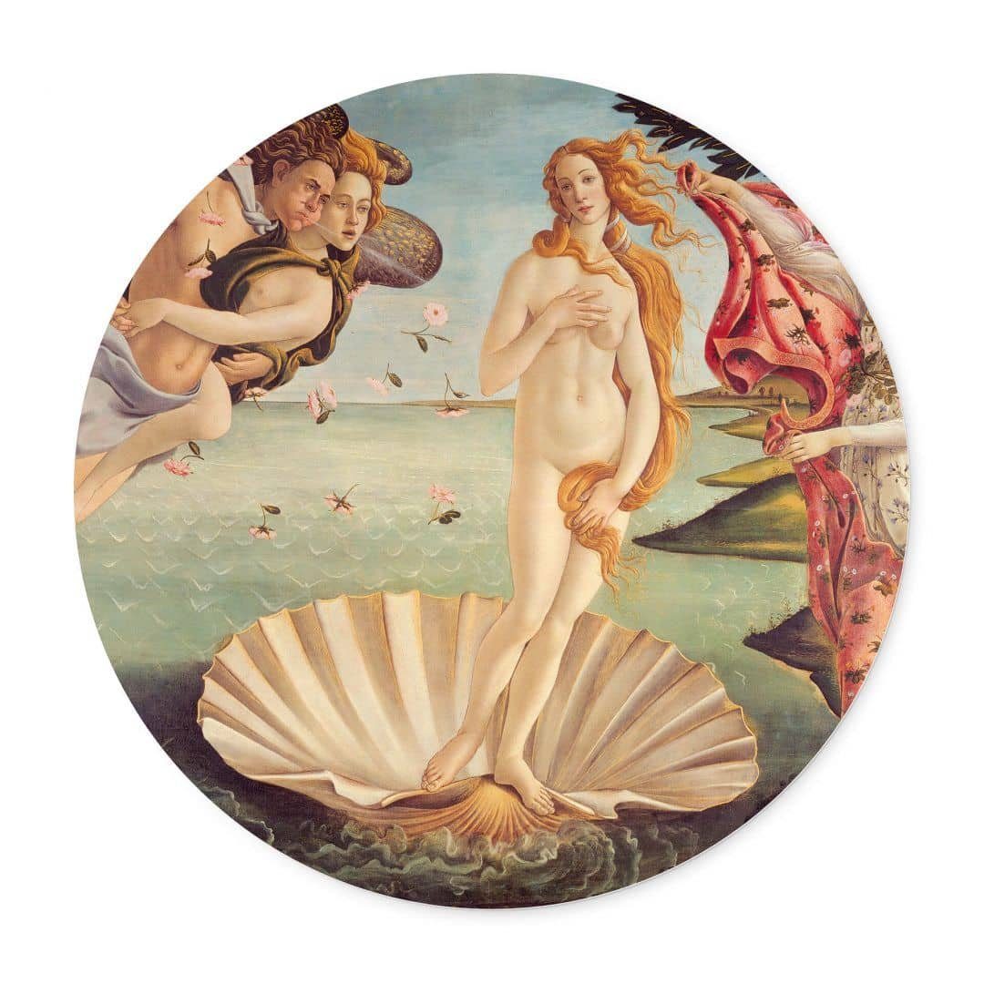 K&L Wall Art Poster Wandbild Poster Rund Barock Gemälde Botticelli Geburt Venus Aphrodite, Wohnzimmer Kunstdruck modern