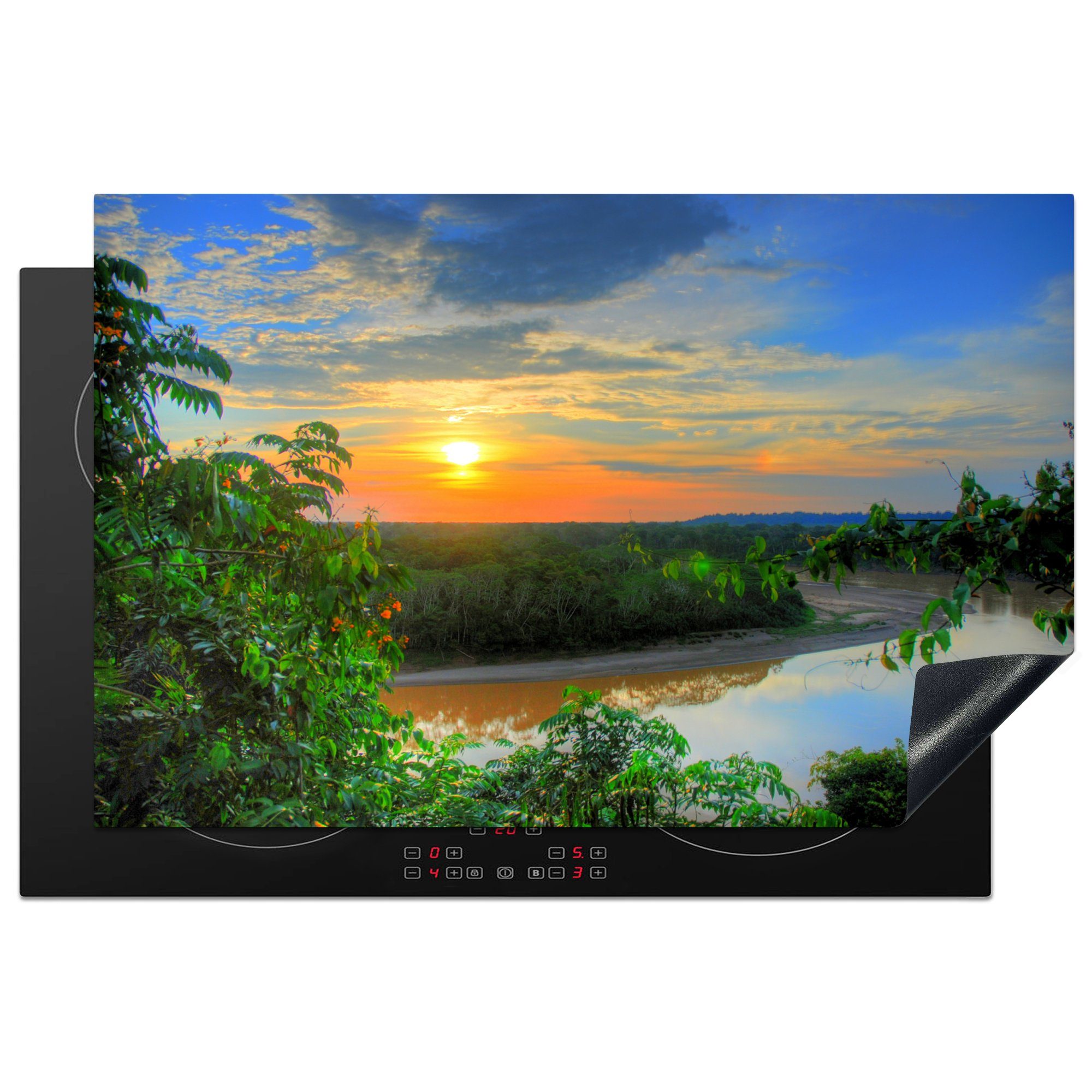 MuchoWow Herdblende-/Abdeckplatte Sonnenuntergang über dem Amazonas-Regenwald, Vinyl, (1 tlg), 81x52 cm, Induktionskochfeld Schutz für die küche, Ceranfeldabdeckung