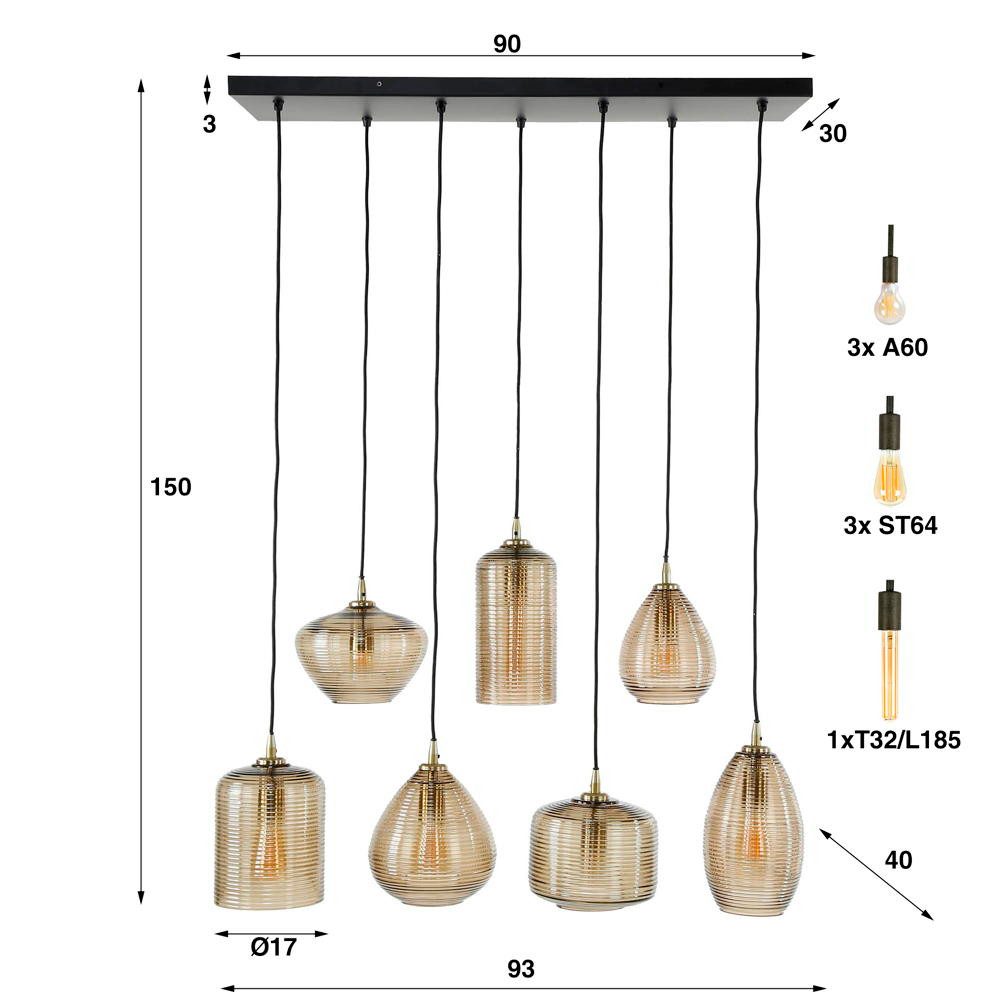 famlights Pendelleuchte famlights, Pendelleuchte Melis in Bernstein E27 7-flammig