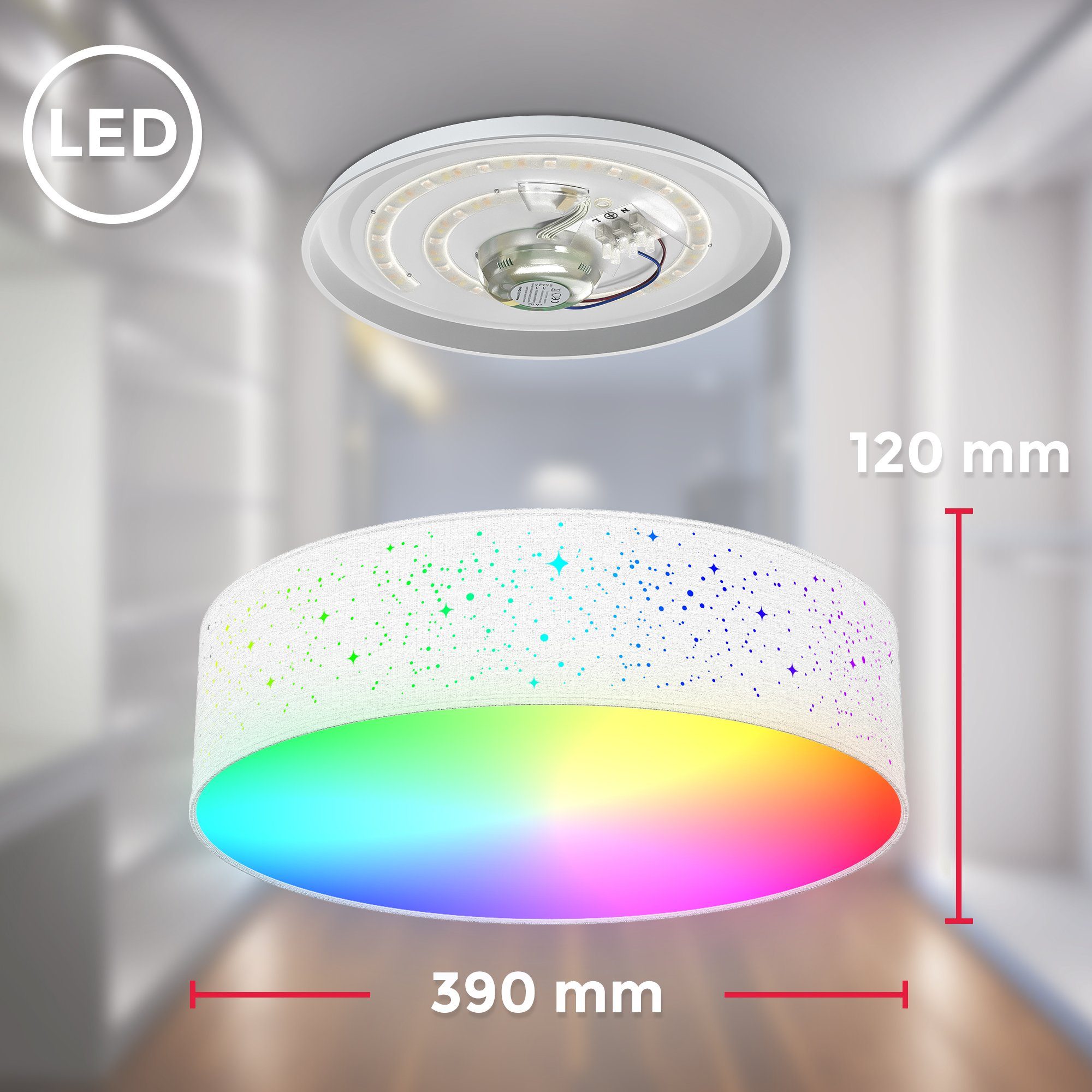 Sternenhimmel App integriert, fest Deckenleuchte - Dimmbar Farbwechsler, BKL1477, Dimmfunktion, CCT B.K.Licht RGB Stoffdeckenlampe Fernbedienung LED