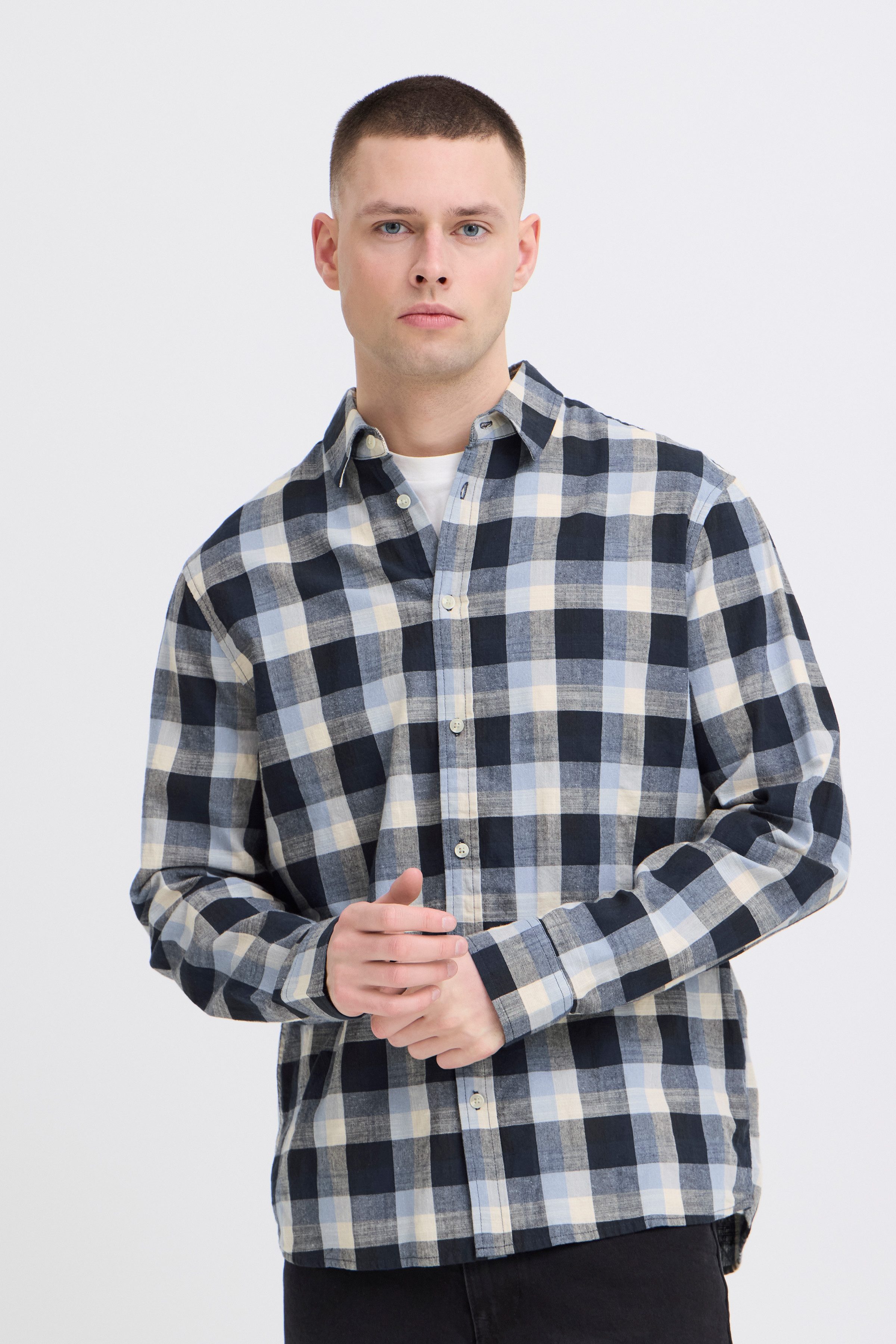 Blend Langarmhemd BHDARIS SLUB CHECK kariertes Design, mit Markenlabel, aus Baumwolle, Regular Fit