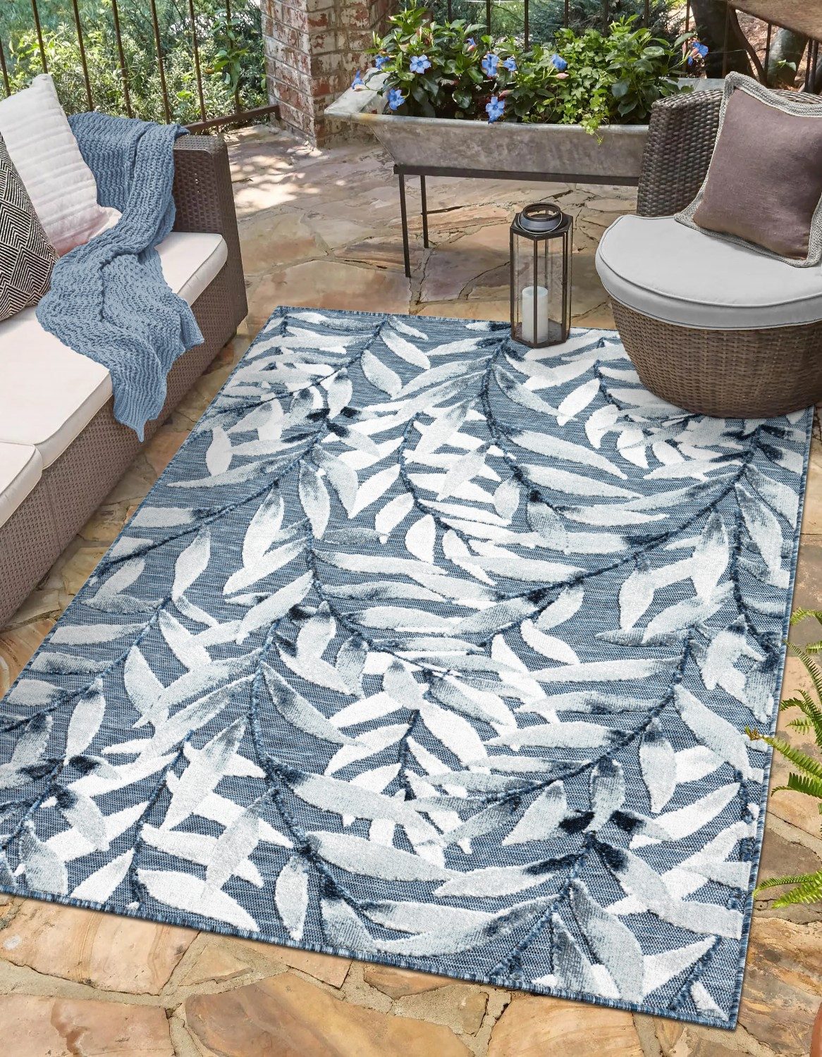 Myflair Möbel & Accessoires Outdoorteppich Olivia, LAGERRÄUMUNG!, rechteckig, Höhe: 8 mm, Blätter Motiv, Hoch-Tief Effekt, Outdoor geeignet, Balkon, Terrasse